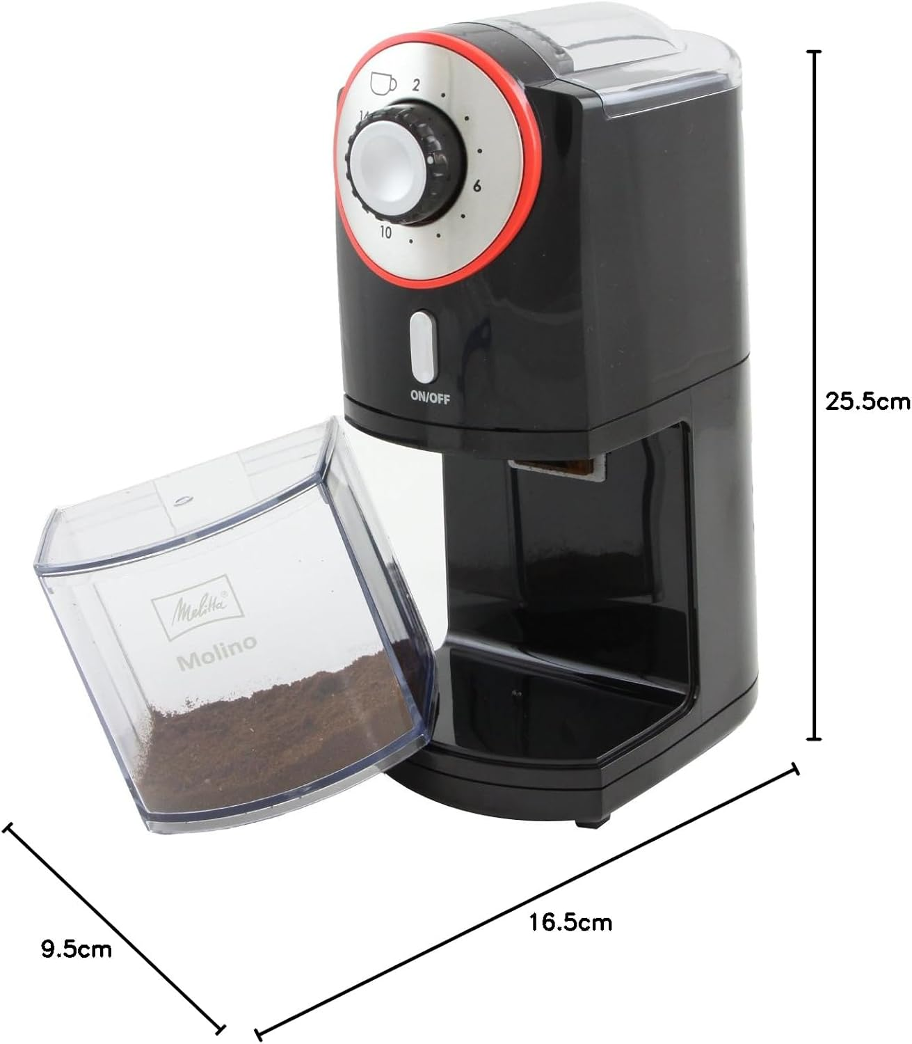 Melitta Molino Coffee Grinder, 1019-01, Electric Coffee Grinder, Flat Grinding Disc, Black/Red image number 3