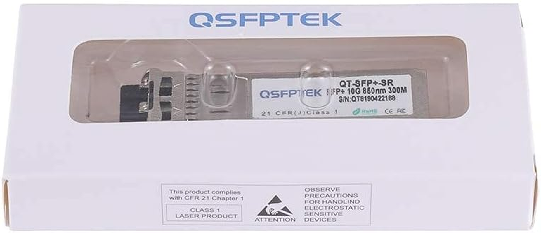 QSFPTEK 10G SFP+ LC Module, 10GBASE-SR Multimode Transceiver MMF Ethernet Fiber Mini Gbic for Intel E10GSFPSR (850Nm, 300M, with DDM) image number 2