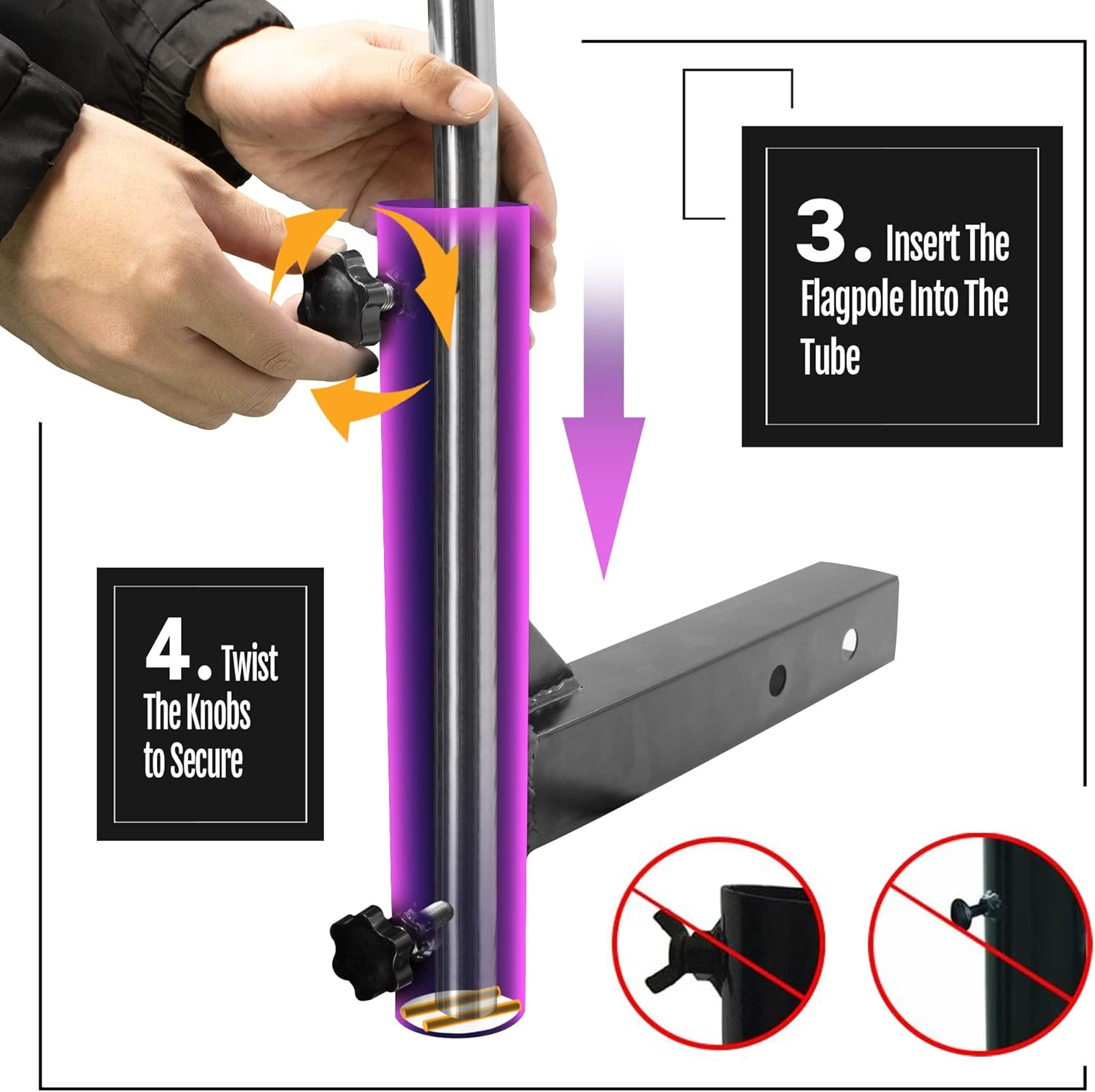 Anley Universal Car Hitch Mount Flagpole Holder - Compatible with Standard 2 Inch Hitch Receiver for Truck, Jeep, Van & RV - Vehicle Rear Flag Pole Mounting Bracket - Fit Flagpole of 1 to 2 In image number 2