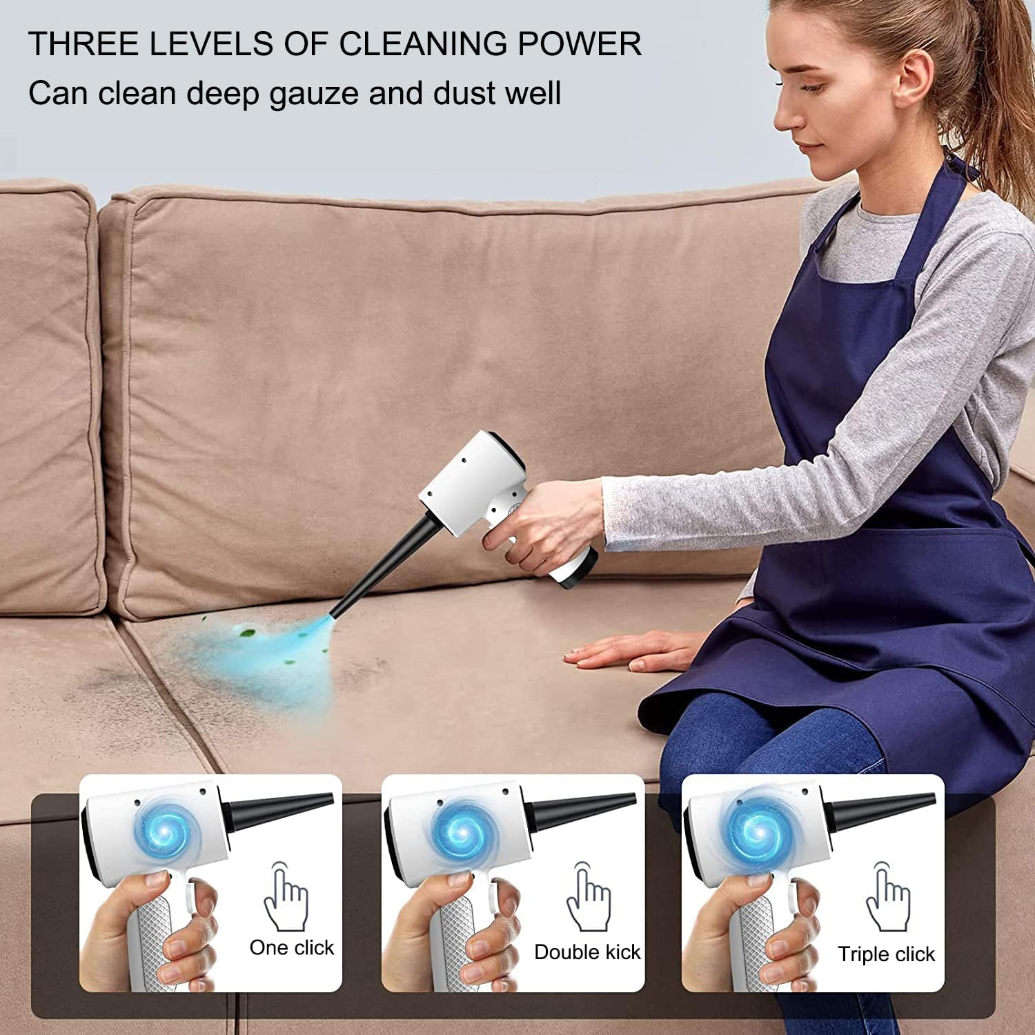 Cordless Compressed Air Duster, 51000RPM, 3 Speed, 6000Mah10W Fast Charging Powerful Keyboard Cleaner with LED Light for Dust Off/Cleaning Computer/Conditioner/Car image number 4