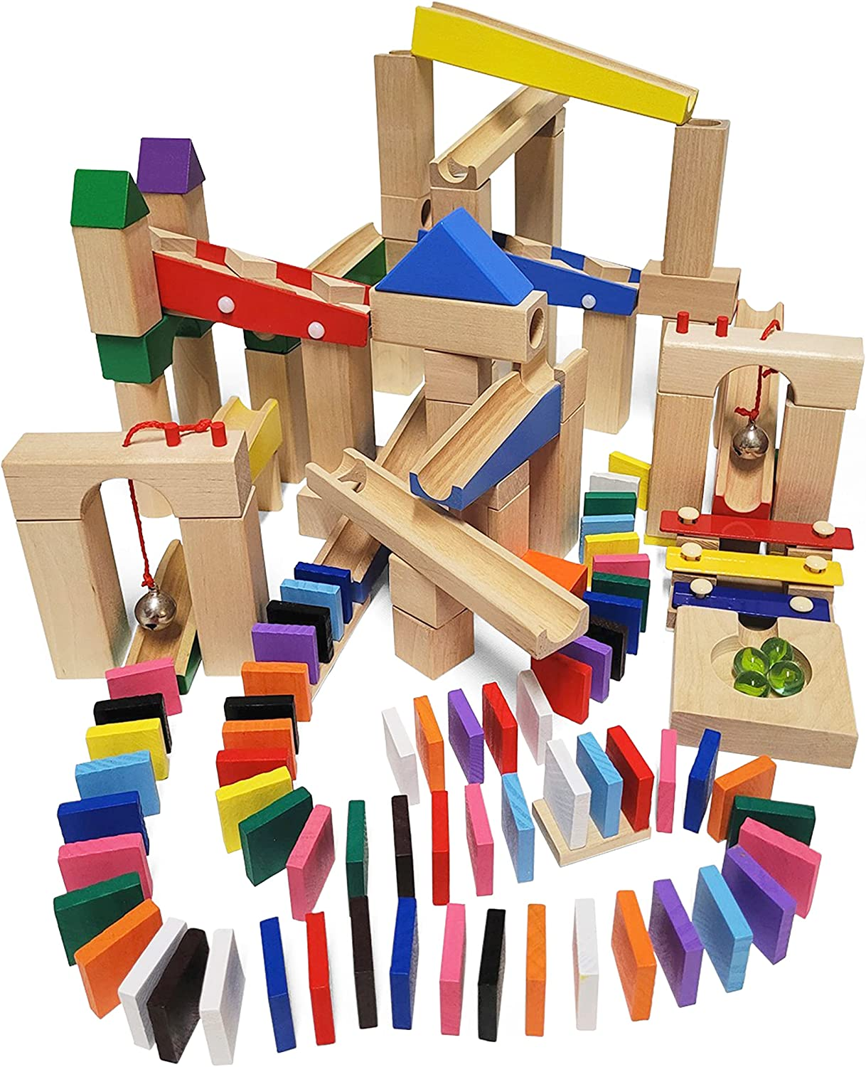Calmado - 200 Pcs Marble Run Wooden Set / Ball Track Set for Kids / Girls / Boys Made of Beech Wood + Bag + Instructions