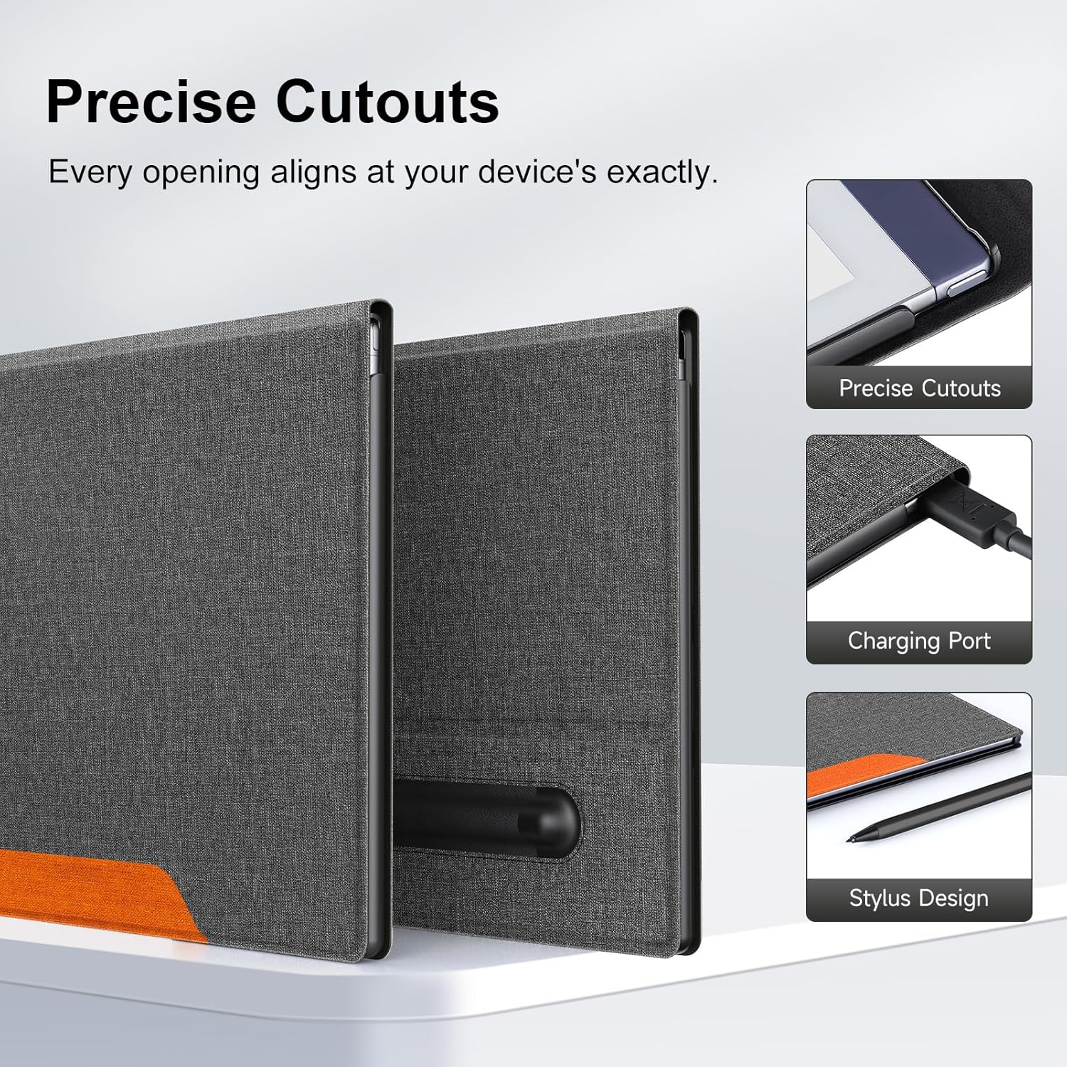 OLAIKE Book Folio Case for Remarkable 2 Paper Tablet 10.3" 2020 Released, Premuin Fabric Smart Cover with Pen Pocket, Stable Folding Stand Design (Not for Remarkable 1),Gray & Orange image number 2