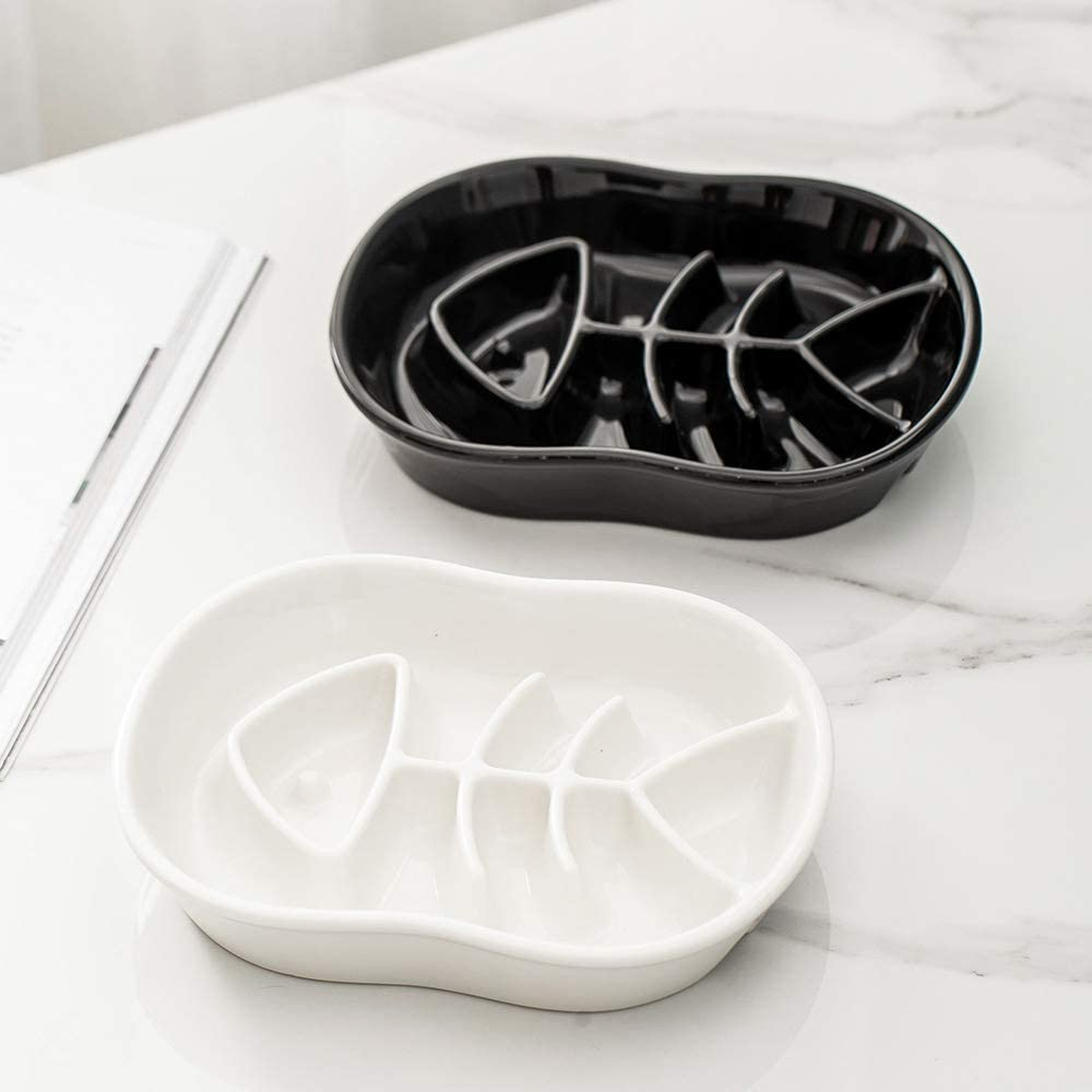 Black Ceramic Slow Feeder Dog Bowls Cat Bowl -Ceramic Fun Interactive Feeder Bloat Stop Cat Bowl Preventing Feeder anti Gulping Healthy Eating Diet Pet Bowls against Bloat, Indigestion and Obesity