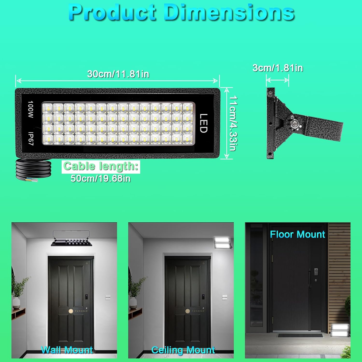 100W LED Flood Light Outdoor, Indmird 14000LM LED Floodlight Outdoors 7000K Security Lights IP67 Waterproof Led Spotlight Led Work Light for Garage Farm Factory Warehouse Stadium image number 4