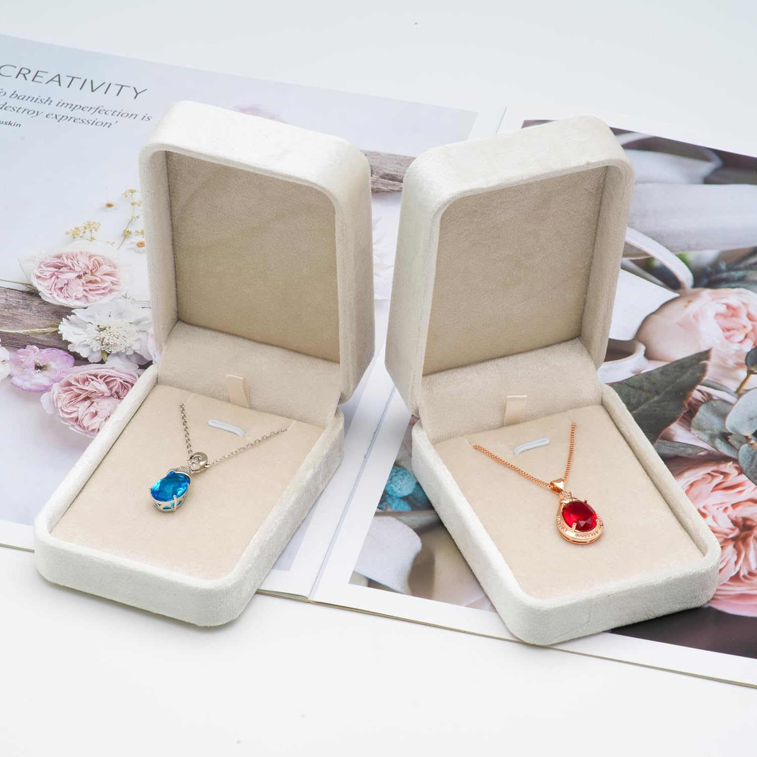 Giftop Classic Velvet Jewelry Gift Box Case for Necklace Pendant (Beige) image number 4