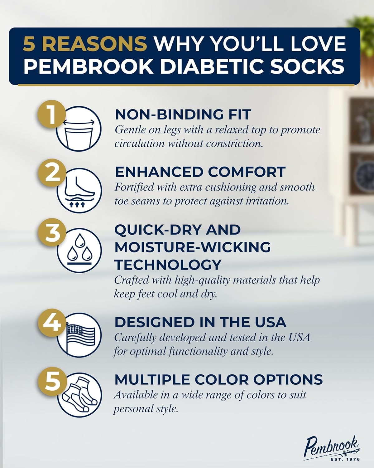 Pembrook Diabetic Ankle Socks - 6 Pairs Low Cut Seamless Diabetic Socks Women & Men, Blue, Ankle Length, Small/Medium-Large/X-Large, 6 Count