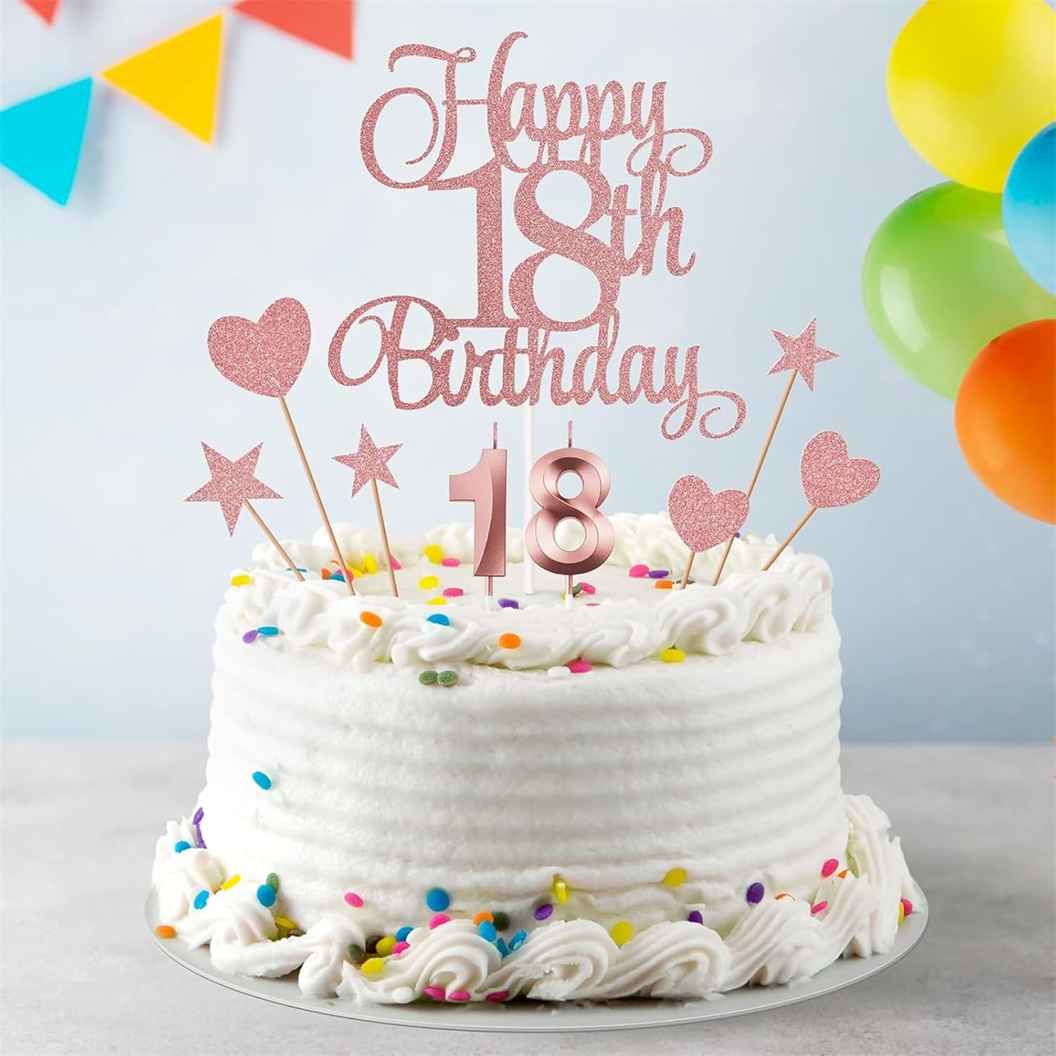 18Th Birthday Cake Decorations Set Include Happy 18Th Birthday Cake Toppers with Heart Star Cupcake Picks Rose Gold Glitter Birthdays Sign - 16Th image number 4