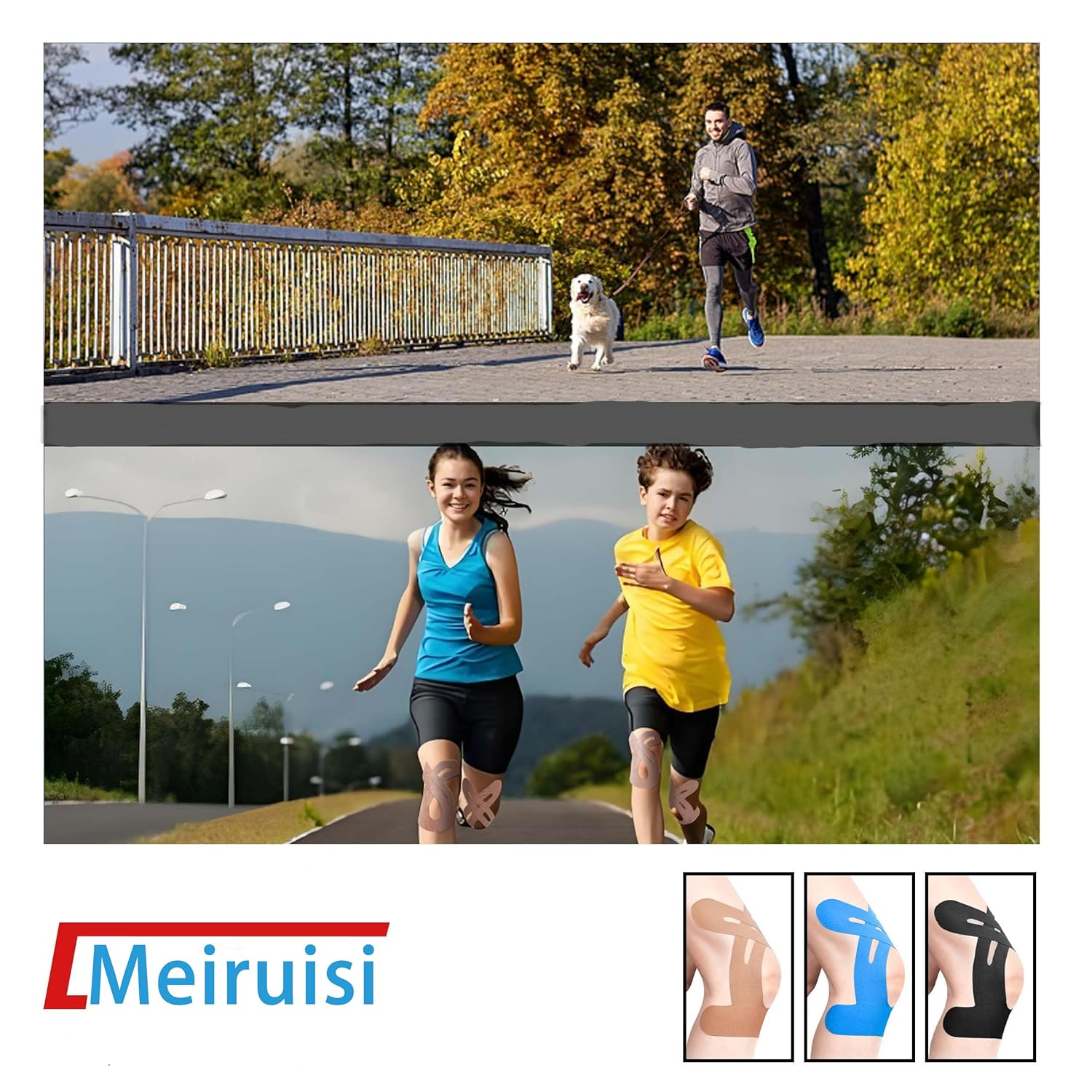 Kinesiology Tape for Knees, 10 Pcs - Knee Support & Stability, Knee Pain Relief Athletic Tape - Waterproof & Elastic, Breathable Hypoallergenic Latex-Free Tape, Black (Beige) image number 2