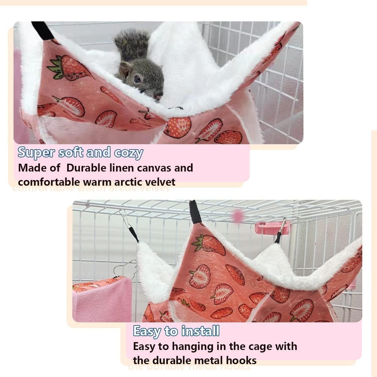 Pet Small Animal Hanging Hammock Bunkbed Hammock Cage Toy for Hamster Rat Parrot Guinea Pig Hideout Play Sleep (Pink, One Size) image number 5