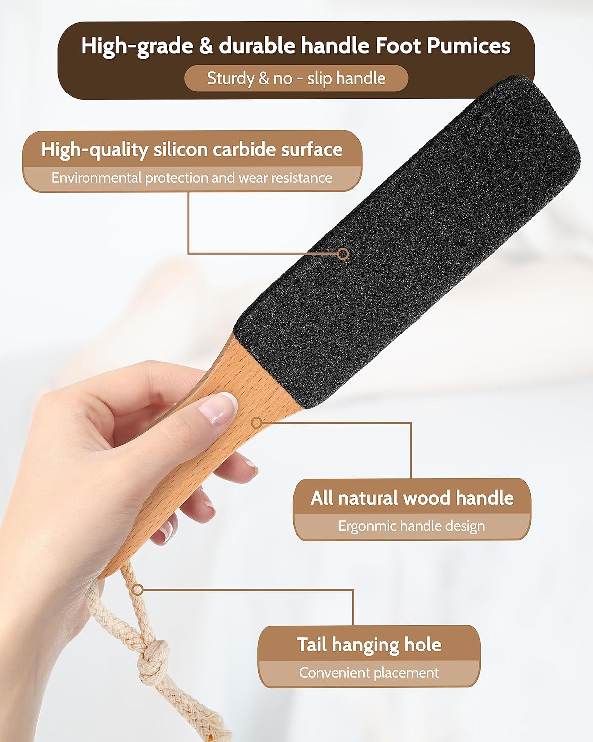 Pumice Stone Foot File, 3Pcs Set Callus Remover for Feet with Wooden Handle, Pedicure Foot Scrubber to Remove Dead Skin, Dry, Rough, Corns Skin Scraper image number 6