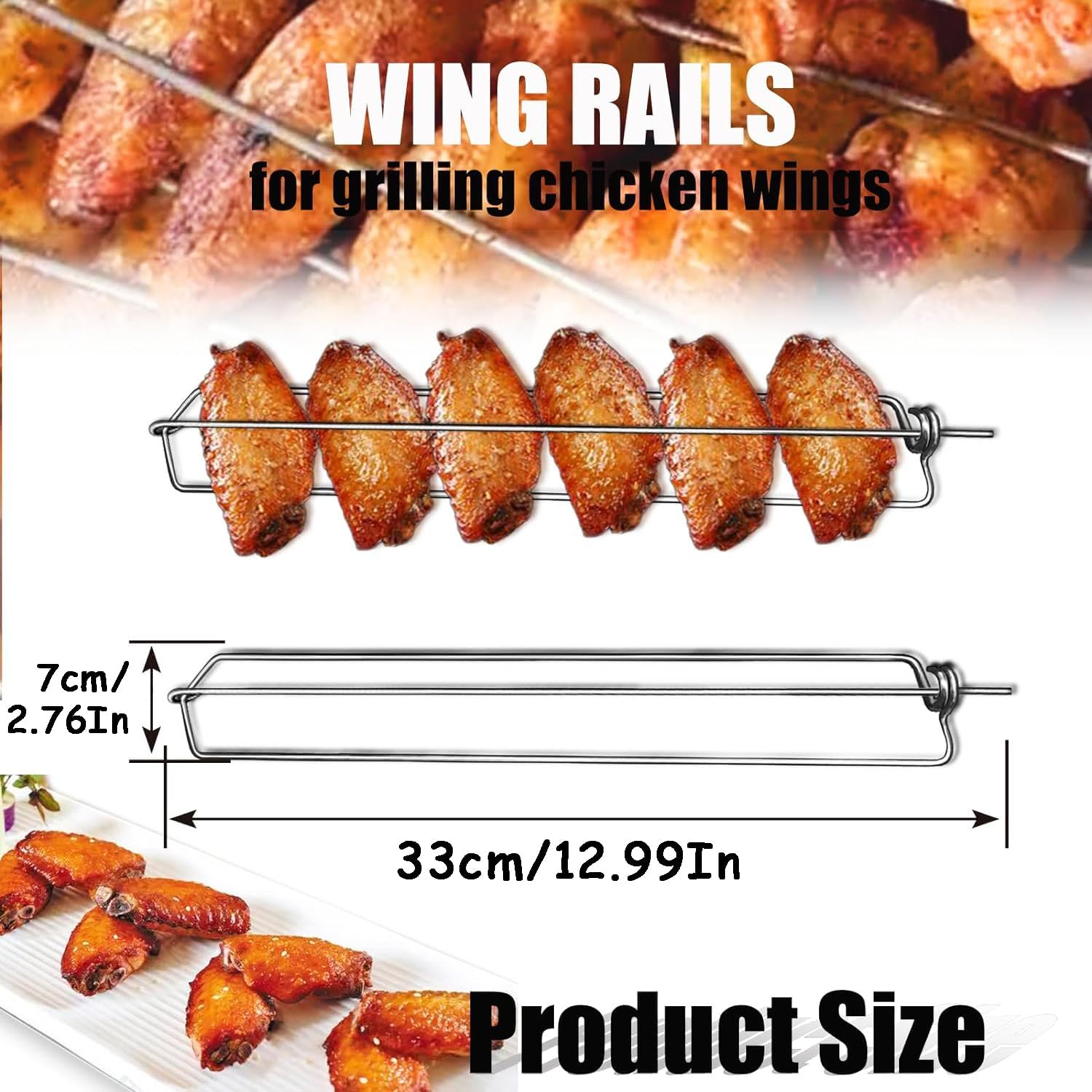 4 Pcs Flat Chicken Wing BBQ Fork, Chicken Wing Holder for Grill, Wing Rails for Chicken, Clamping Wing Rails, Stainless Steel Chicken Wings Grilling Rails, Comes with 2 Silicone Oil Brushes image number 5