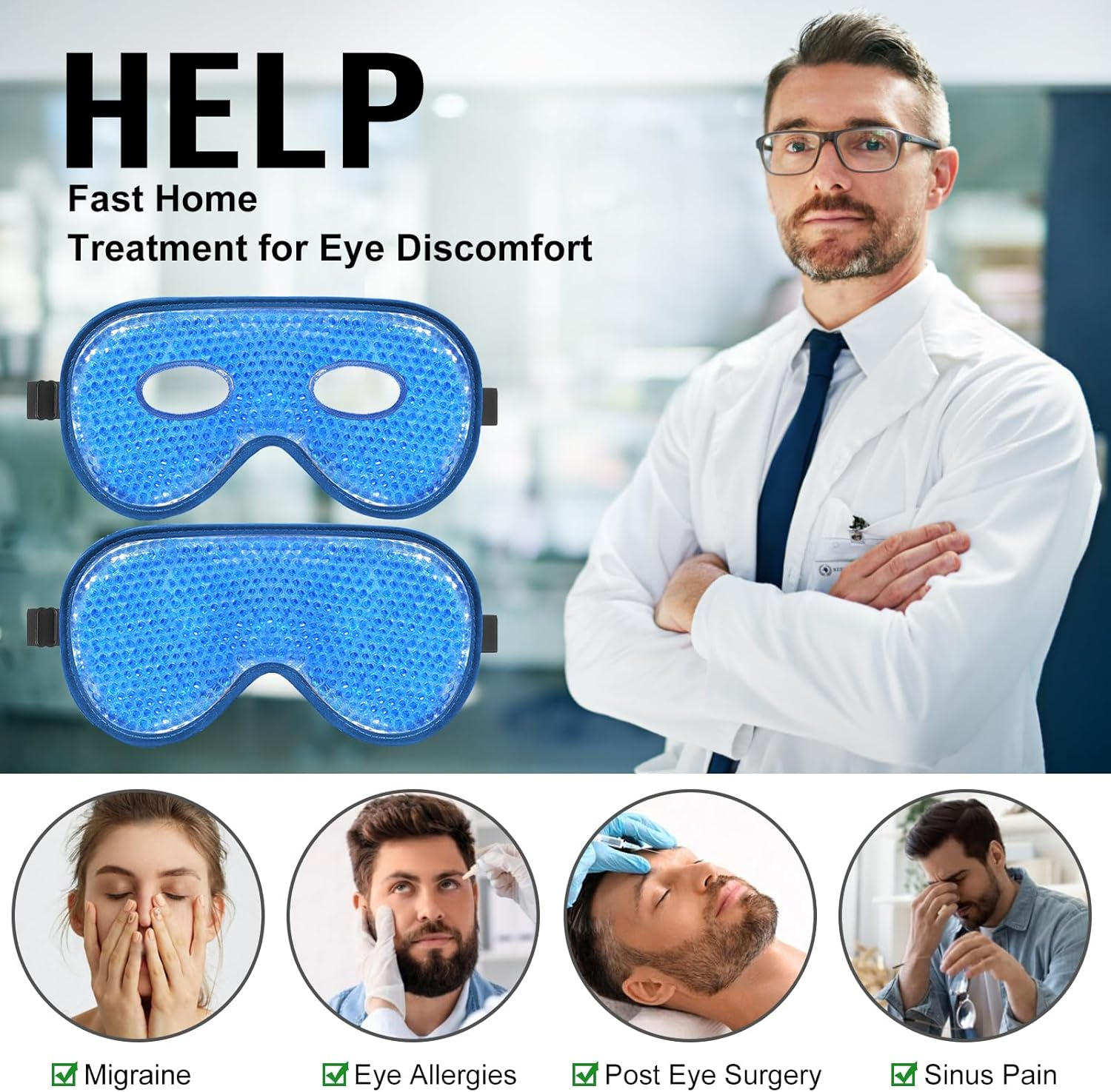 Beevines Ice Eye Mask, 2 Pack XL Jumbo Size Cooling Freezer Gel Eye Masks for Puffy Eyes Face, Frozen Cold & Warm Compress, Ice Pack for Post Eye Surgery, Puffiness & Allergies Treatment image number 5