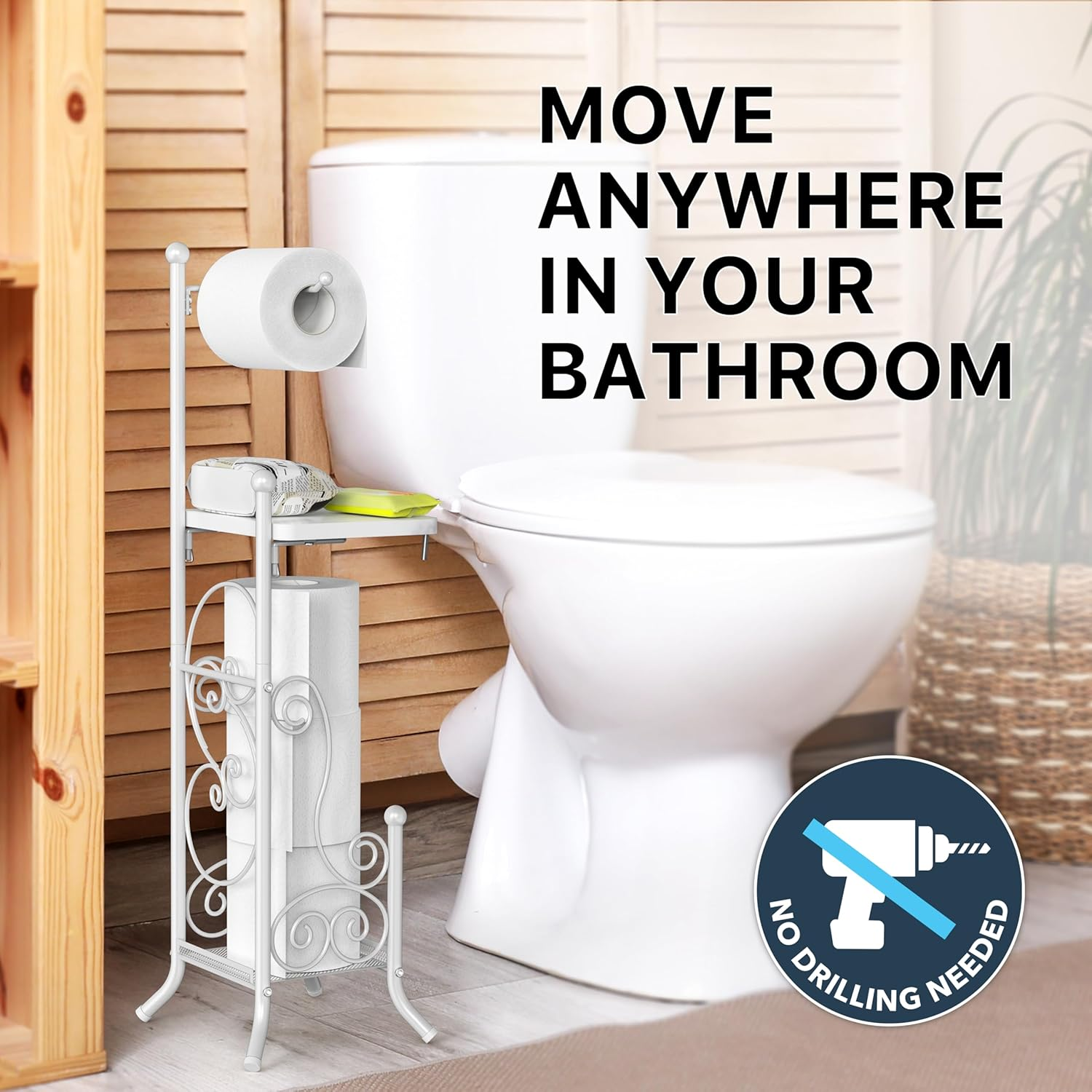 Simple Houseware English Style Bathroom Toilet Roll Holder Stand, White image number 5