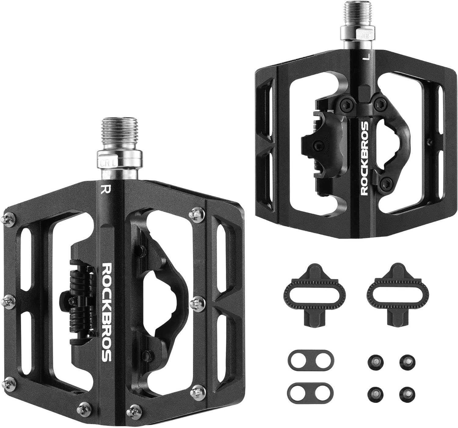 ROCKBROS MTB Mountain Bike Pedals Compatible with SPD Mountain Bike Dual Function Sealed Clipless Aluminum Bicycle Flat Platform 9/16" Pedals with Cleats for Road, MTB, Mountain Bikes image number 2