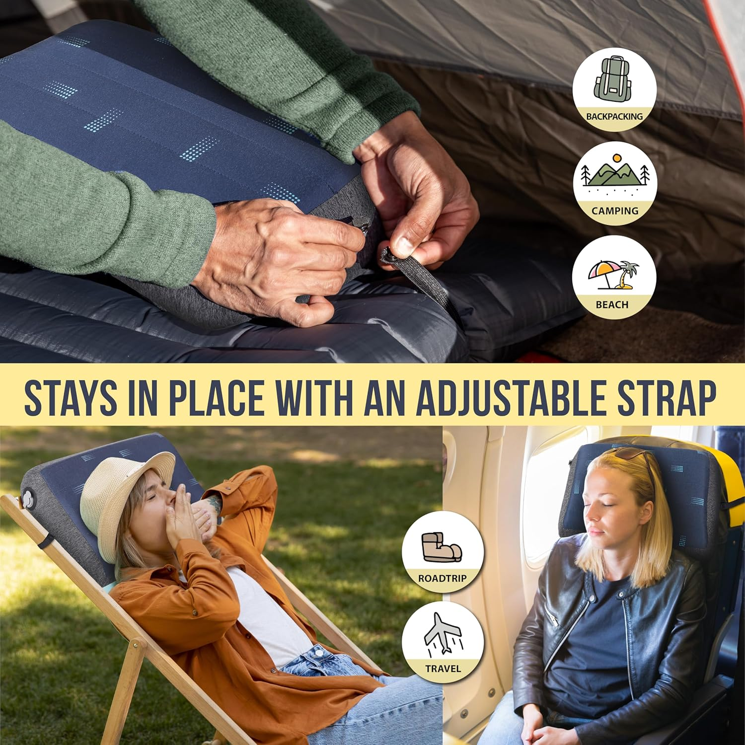 TREKOLOGY Premium Inflatable Camping Pillow with Removable Foam-Padded Case, Noise-Reducing Camp Pillow, Ergonomic Inflatable Pillow for Camping, Hiking, Backpacking, and Air Travel, ALUFT Pro SE