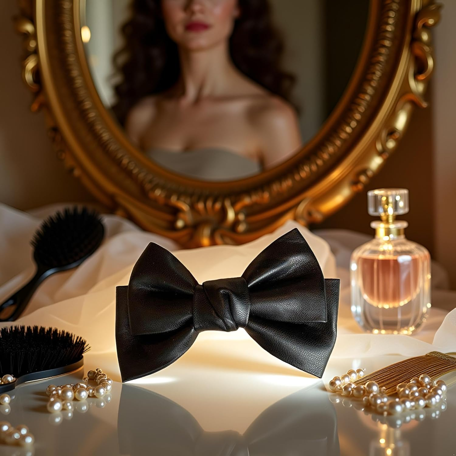 PU Leather Hair Bow Clip, Korean Style Duckbill Barrette, Black Hair Accessories for Women and Girls image number 6