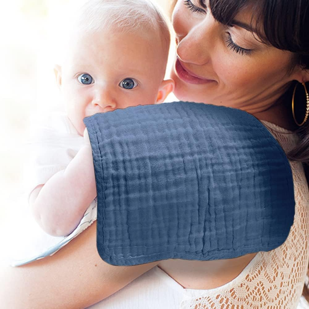 Yoofoss Muslin Burp Cloths for Baby 10 Pack 100% Cotton Baby Washcloths for Boys Girls Large 20 Feet 'X10 Inches Super Soft and Absorbent Dark Blue image number 2