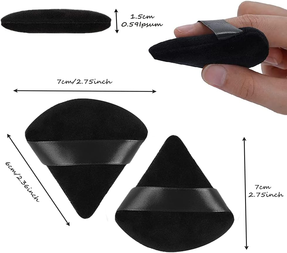 6Pcs Soft Makeup Powder Puff - Triangle Velour Puffs for Setting Loose and Body Powder, Mineral Cosmetic Foundation Blender Sponge, Beauty Makeup Tools (Black)