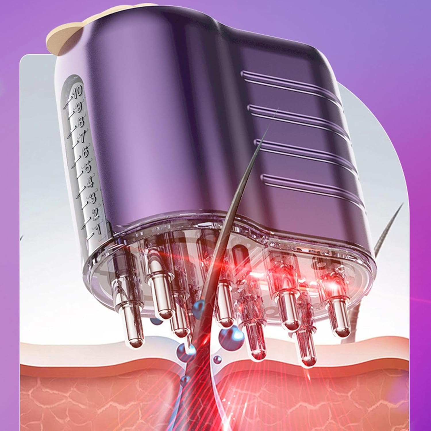 Electric Hair Oil Applicator, Scalp Massager, Hair Growth Brush, Red Light, Vibration Massage, Microcurrent Technology, Home & Travel Use, 2.32 X 1.38 X 2.52 Inches image number 4