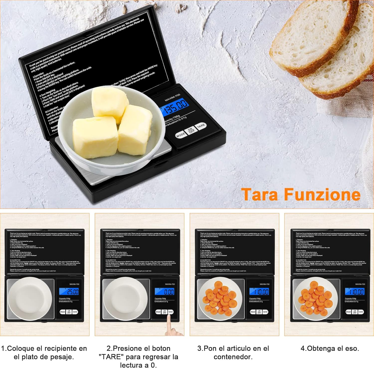 Vinabo Digital Precision Mini Kitchen Scale 700G/0.01G LCD Display Multifunctional for Kitchen Jewelry Coffee Small Powder Bowl image number 1