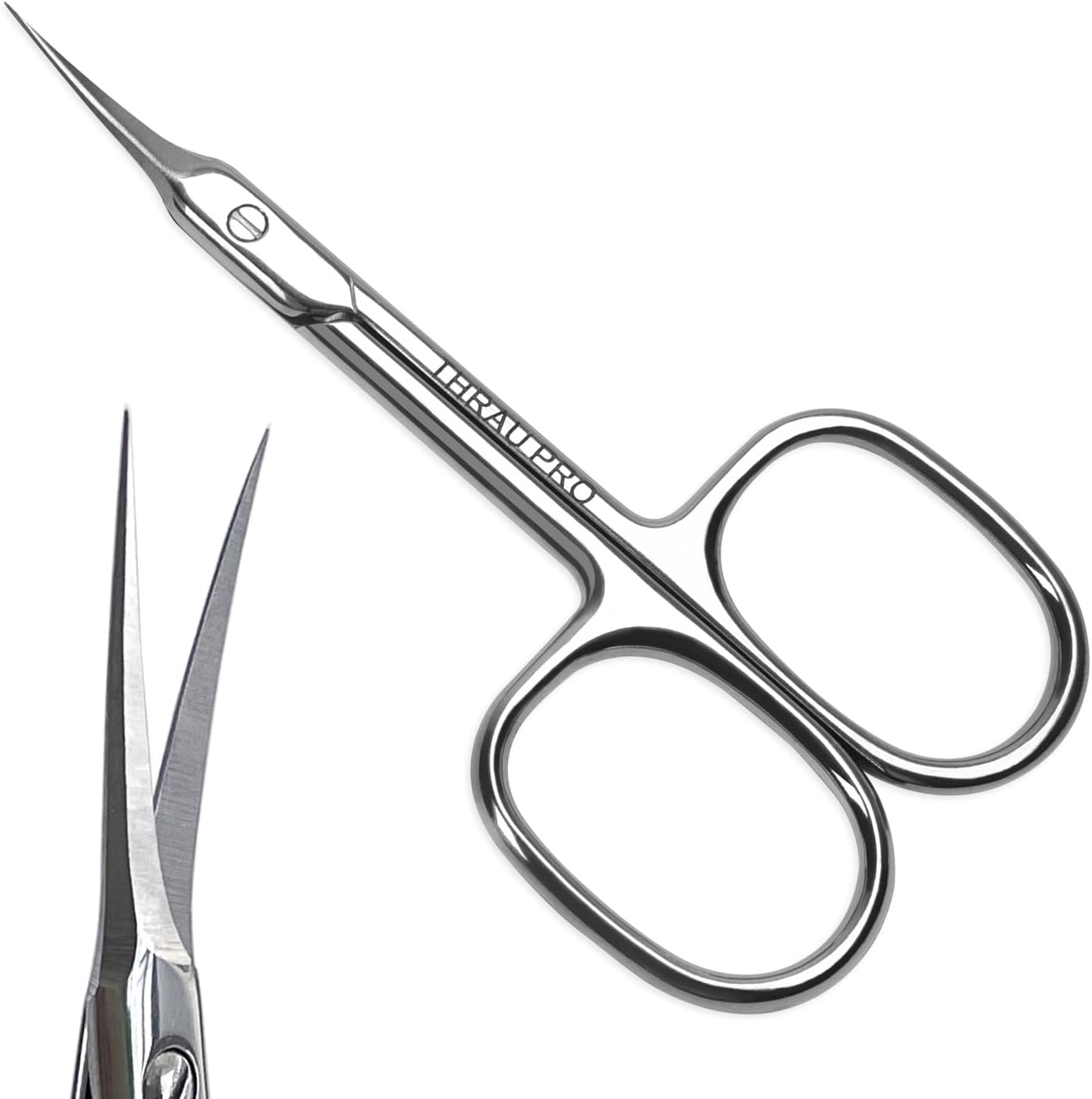 THRAU Cuticle Scissors Extra Fine for Women and Men, Curved Stainless Steel with Precise Pointed Tip Grooming Blades, Manicure, Pedicure, or Trim Nail, Eyebrow, Eyelash, and Dry Skin, 3.7&rdquo;