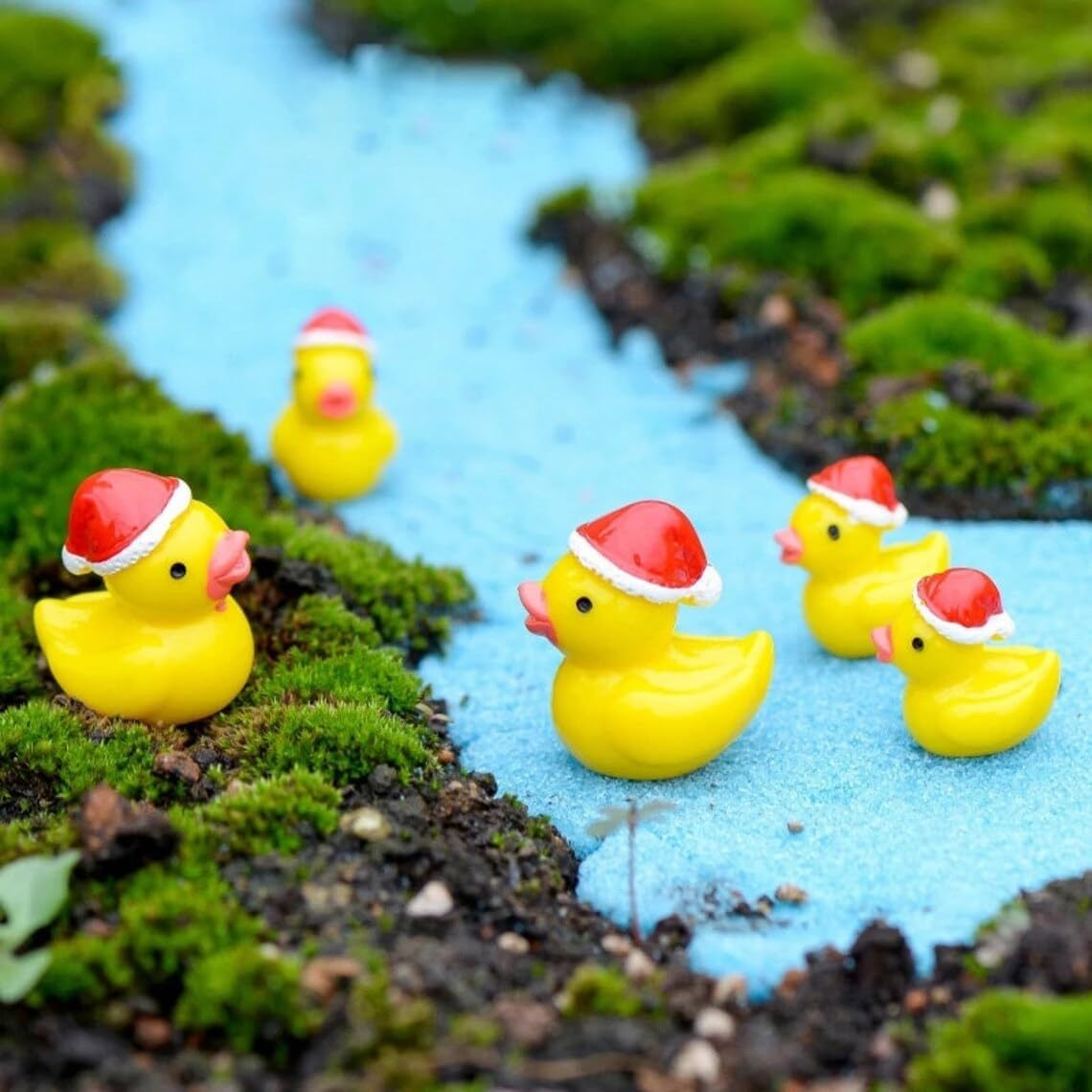 Mini Christmas Resin Tiny Yellow Duck, Dollhouse Miniature Tiny Yellow Duck, Terrarium Fairy Garden Dolls Toy, Mini Micro Landscaping Decoration (2 PCS) image number 1