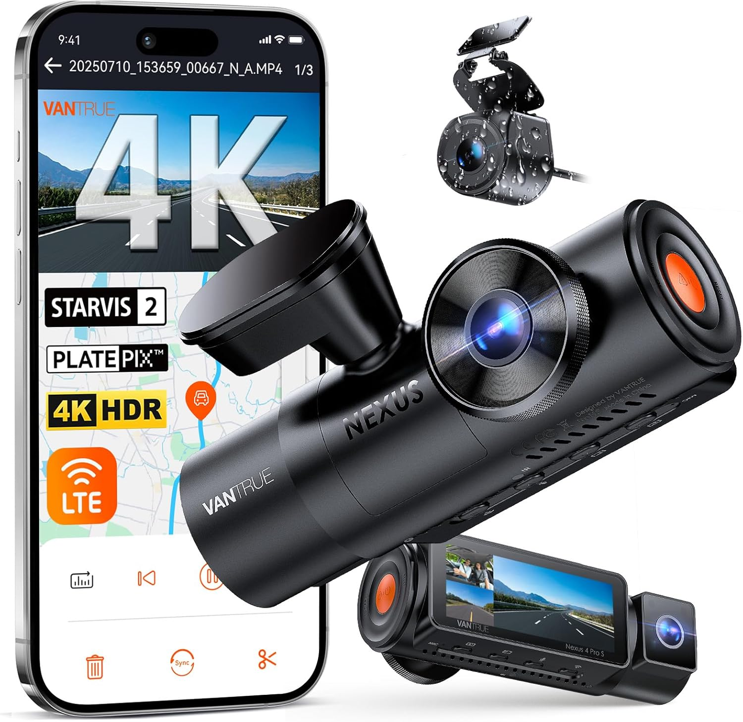 Vantrue N4 Pro S 3 Channel Dash Cam, Upgrade 2.5K Waterproof Rear Cam, 3 Way STARVIS 2, Platepix, 4K+1080P+1440P Car Camera W/ 3 HDR Night Vision, Wifi GPS, Option LTE, 24H Parking Mode, Support 1TB image number 3