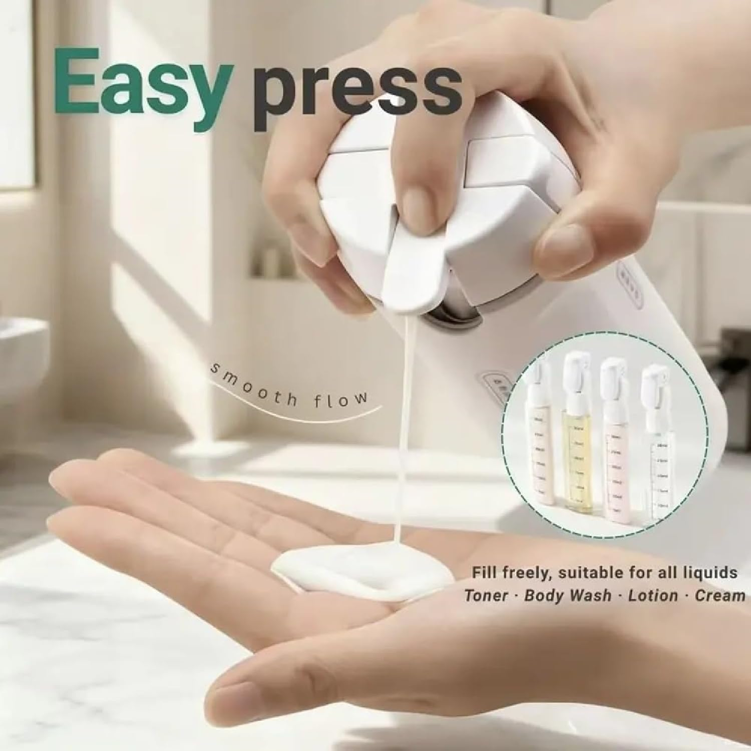 4 in 1 Travel Dispenser - 4 Pack Refillable 30Ml Travel Dispenser Bottles, Leak Proof Containers Portable Toiletries Containers for Shampoo Lotion Conditioner Cream (Green) - White image number 3