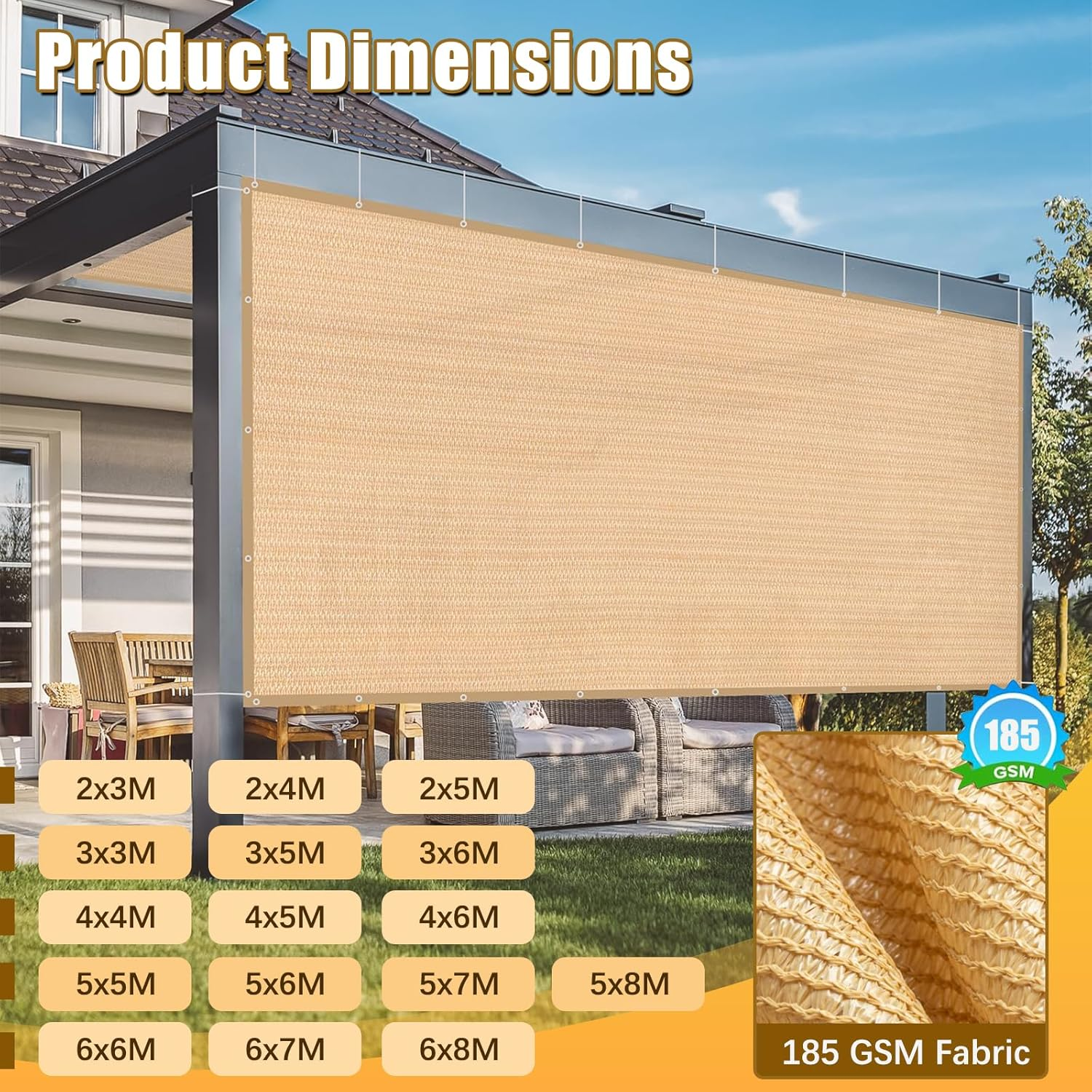 LIODUX Sun Shade Cloth, 185 GSM Permeable Fabric, 90% UV Protection Pergola Shade Cover, Durable Garden Sunshade Tarp Cover for Greenhouse, Plant Cover, Chicken Coop, Patio, Pergola (5 X 6 Meter) image number 2