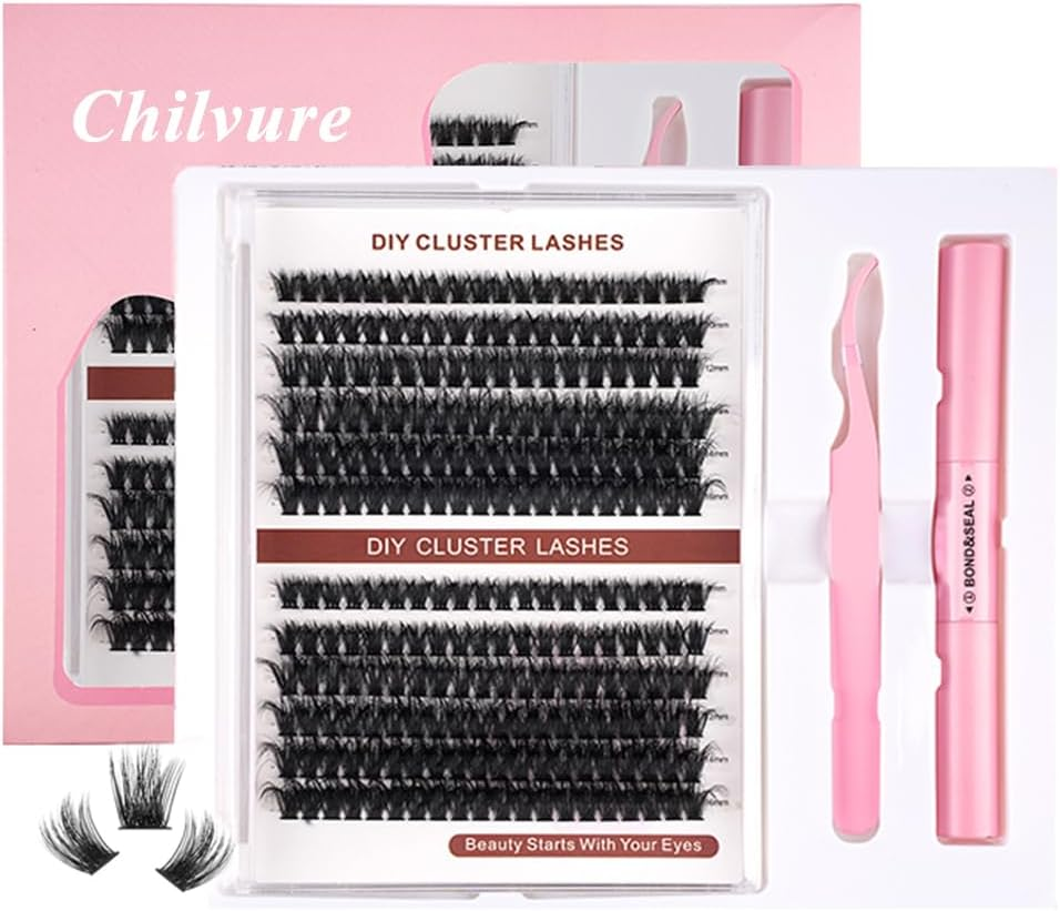 Natural Lash Extension Kit 240Pcs Lash Clusters Kit Eyelash 8-16MM Individual with Bond and Seal Glue and Eyelash Tweezers DIY at Home by Chilvure image number 1