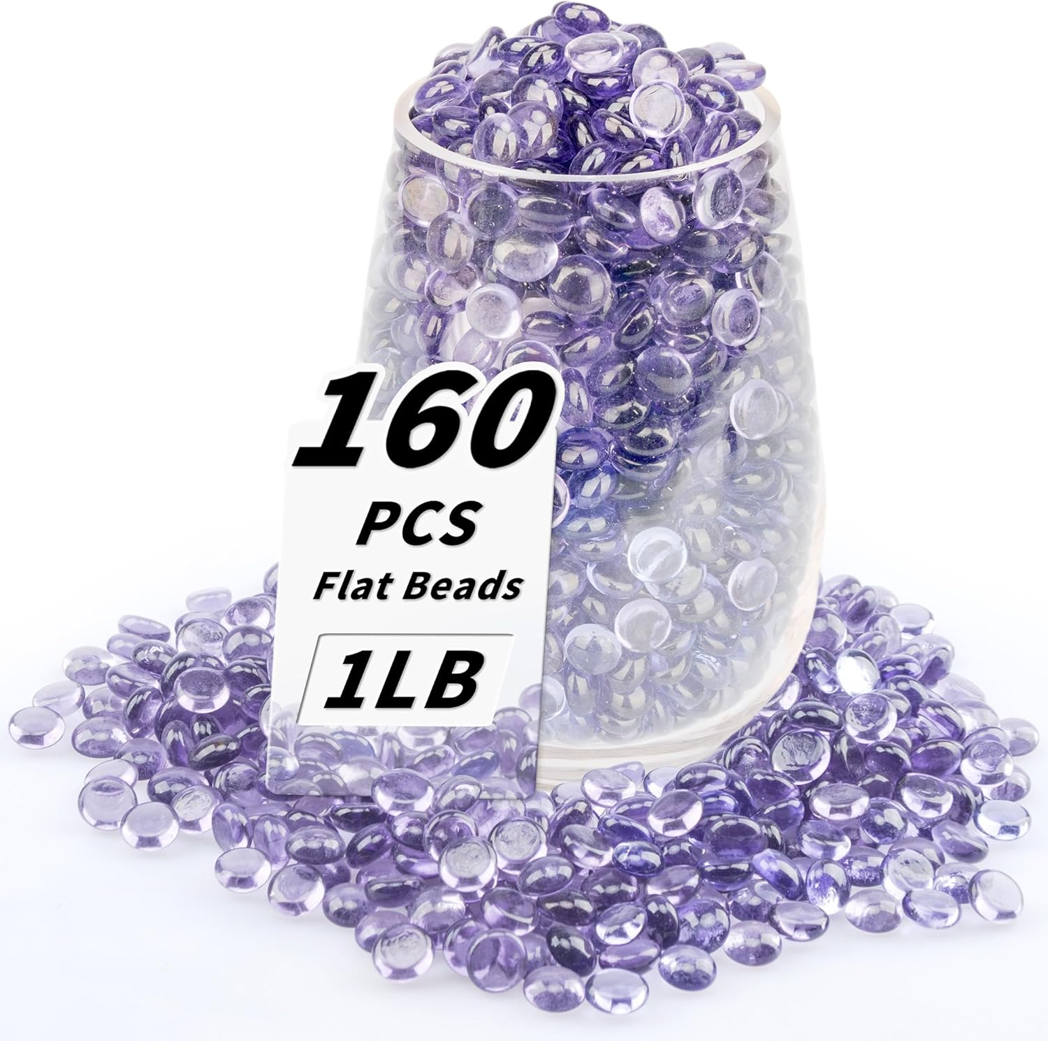1 LB Purple Flat Glass Beads, 160-180PCS Small Glass Marbles, Mini Flat round Pebbles for Vase Filler and Floral, Fish Tank Rocks Decorative Gemstones for Home and Aquarium D&eacute;cor - Blue image number 3