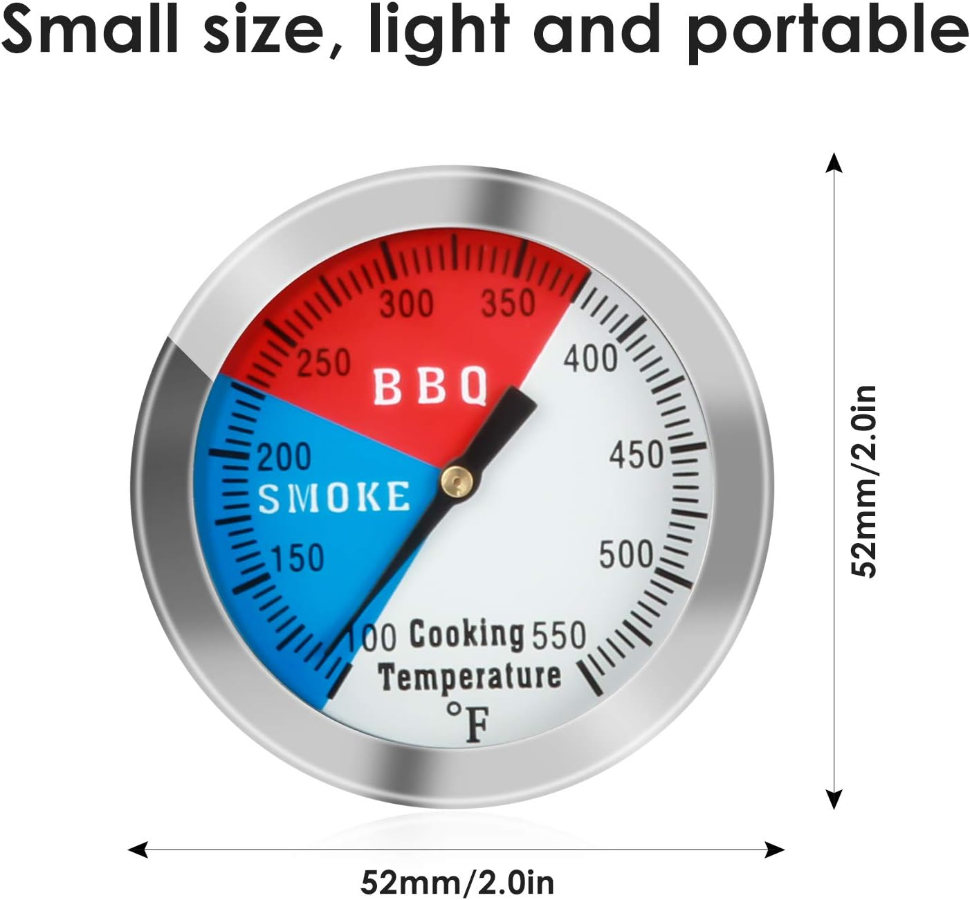 BBQ Thermometer Temperature Gauge, 2Inch Stainless Steel Barbecue Charcoal Grill Smoker Temp Gauge Pit, Fahrenheit and Heat Indicator for Cooking Meat (2-Pack) image number 2