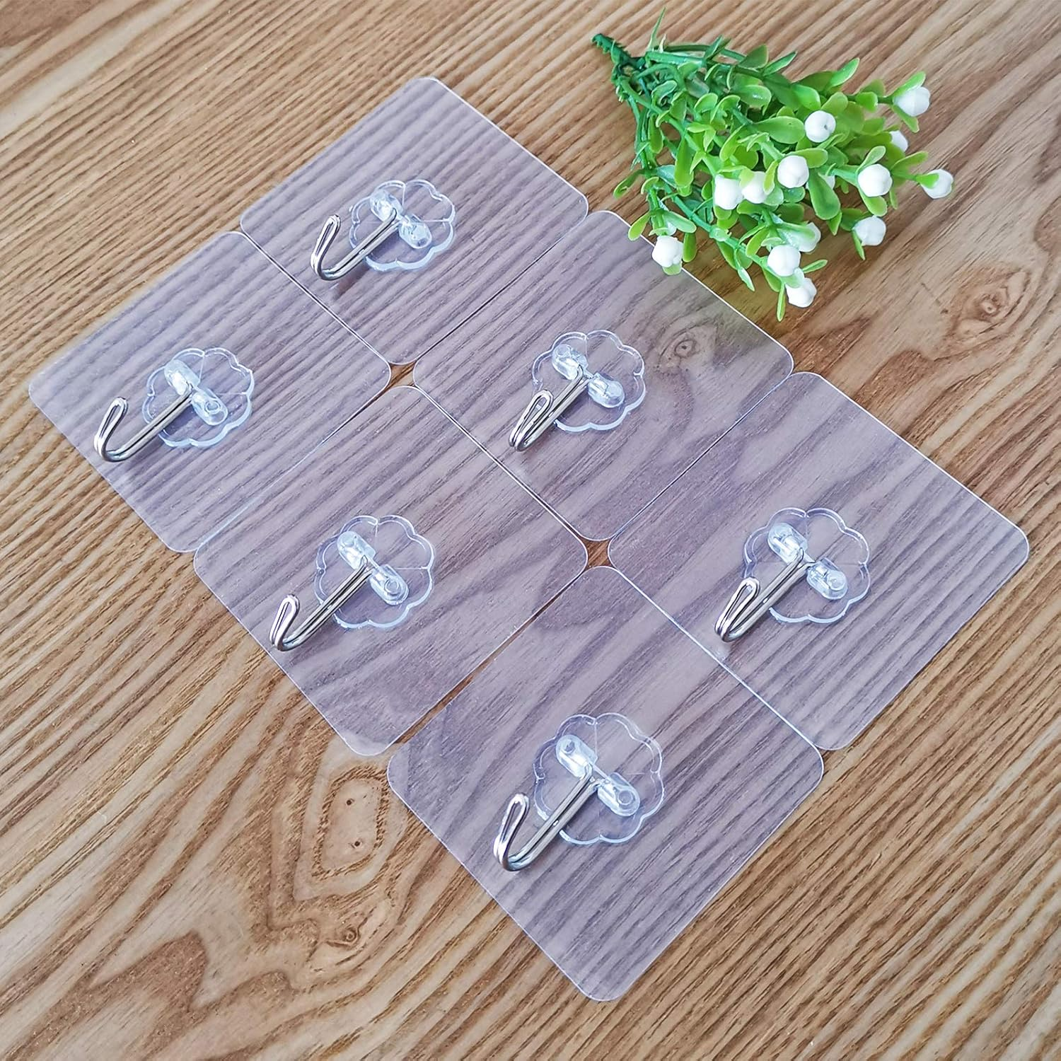 FANGZIDM 6PCS Adhesive Hooks No Nails Waterproof Wall Hooks Hangers for Coats Scarfs Towels Bags Keys in Bathroom Kitchen Office image number 6