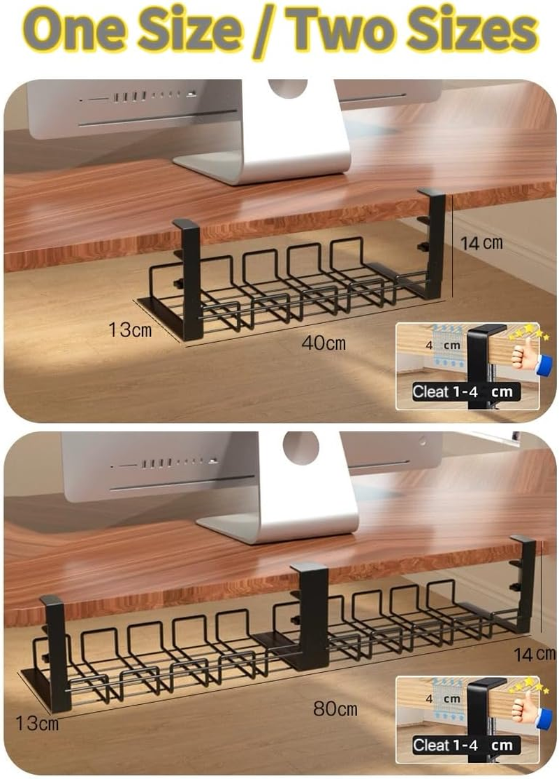 2 Pack under Desk Cable Management Tray No Drill, Underdesk Cable Organiser for Cable Management, Ultra-Rugged Desktop Cable Rack with Clips, Standing Desktop Cable Manager (15.75" Black) image number 3