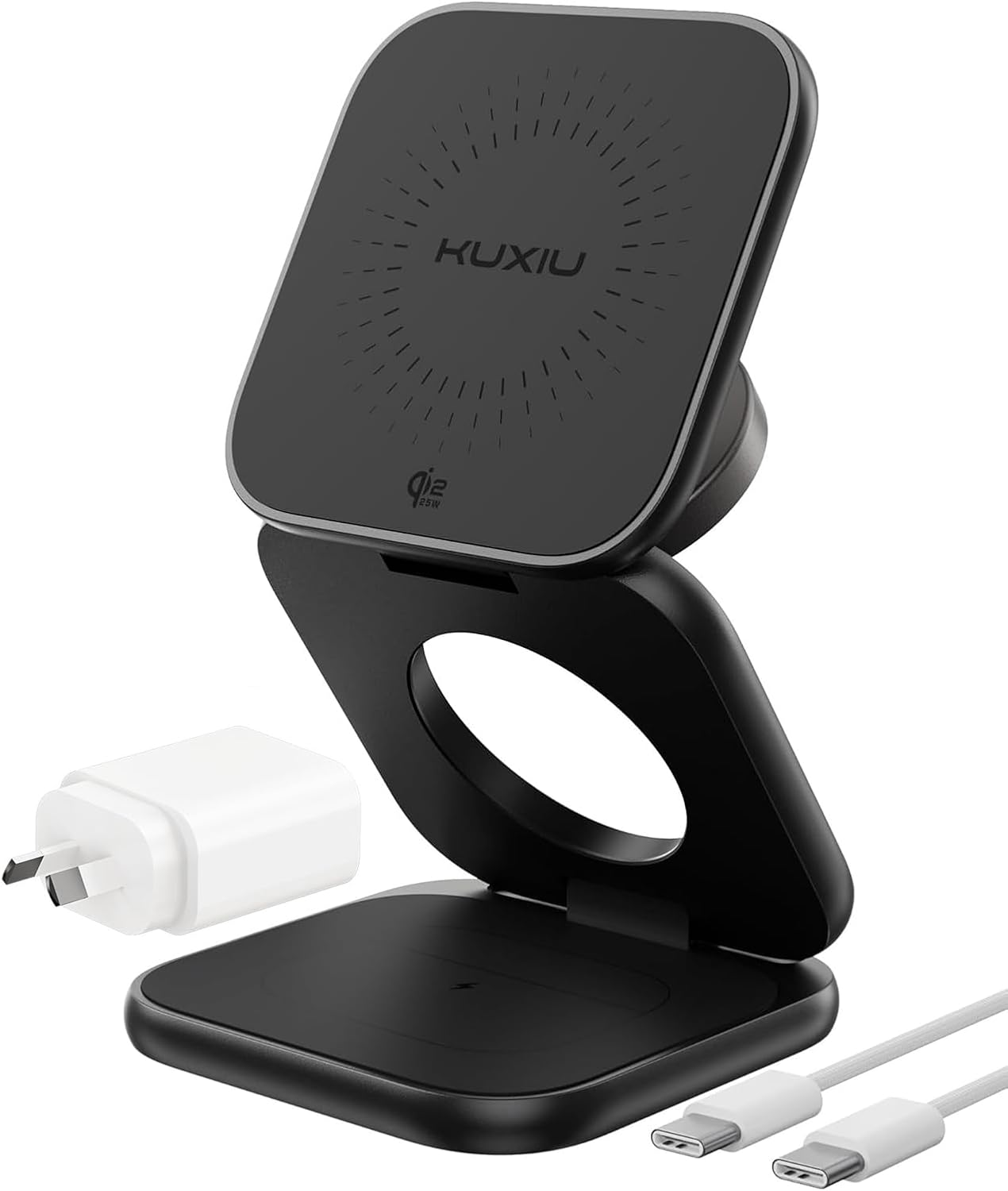 KU XIU X40 Turbo Qi2 25W Magnetic Wireless Charger, Foldable 3-In-1 Wireless Charging Station for Iphone 17/16/15/14/13/12, 5W for Apple Watch & Airpods, Aluminum Alloy Design, 45W Adapter Included
