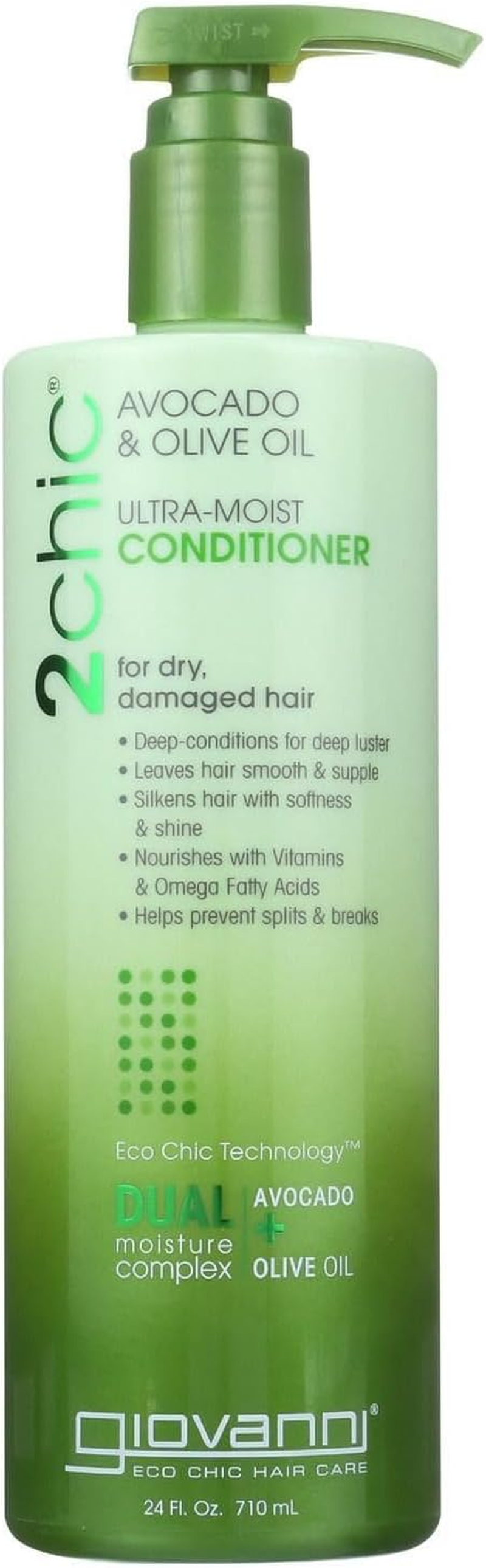 GIOVANNI 2Chic Ultra-Moist Conditioner - Avocado & Olive Oil, Creamy Hydration Formula, Enriched with Aloe Vera, Shea Butter, Botanical Extracts, No Parabens, Color Safe - 24 Oz