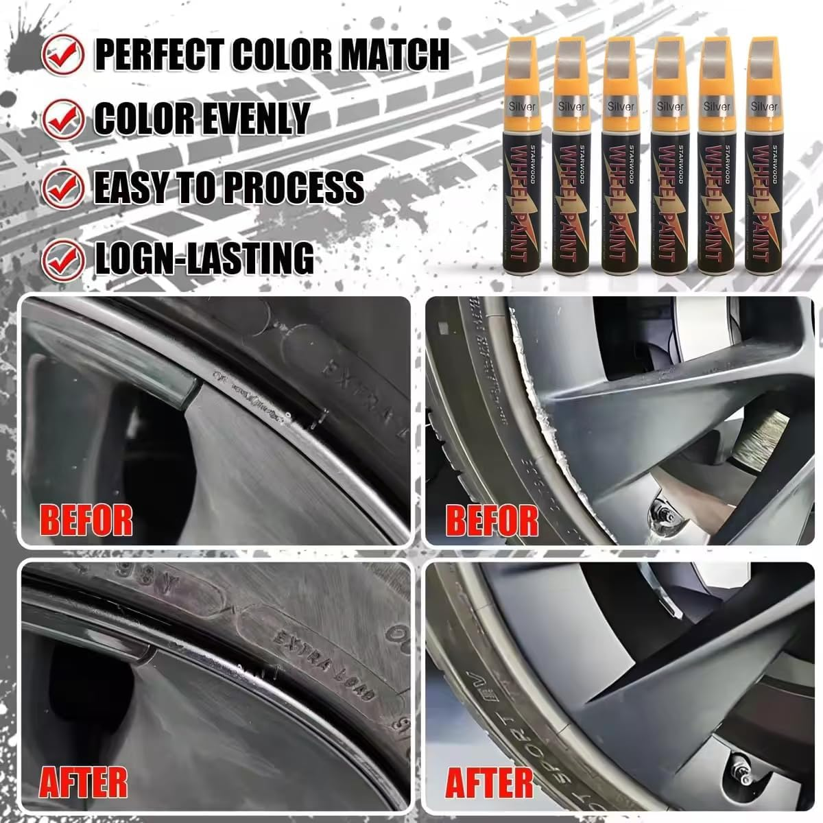 STR Silver Rim Touch up Paint, Wheel Repair Paint Quick and Easy, for Cars Wheel, Car Repair, Universal Color for Rims image number 6