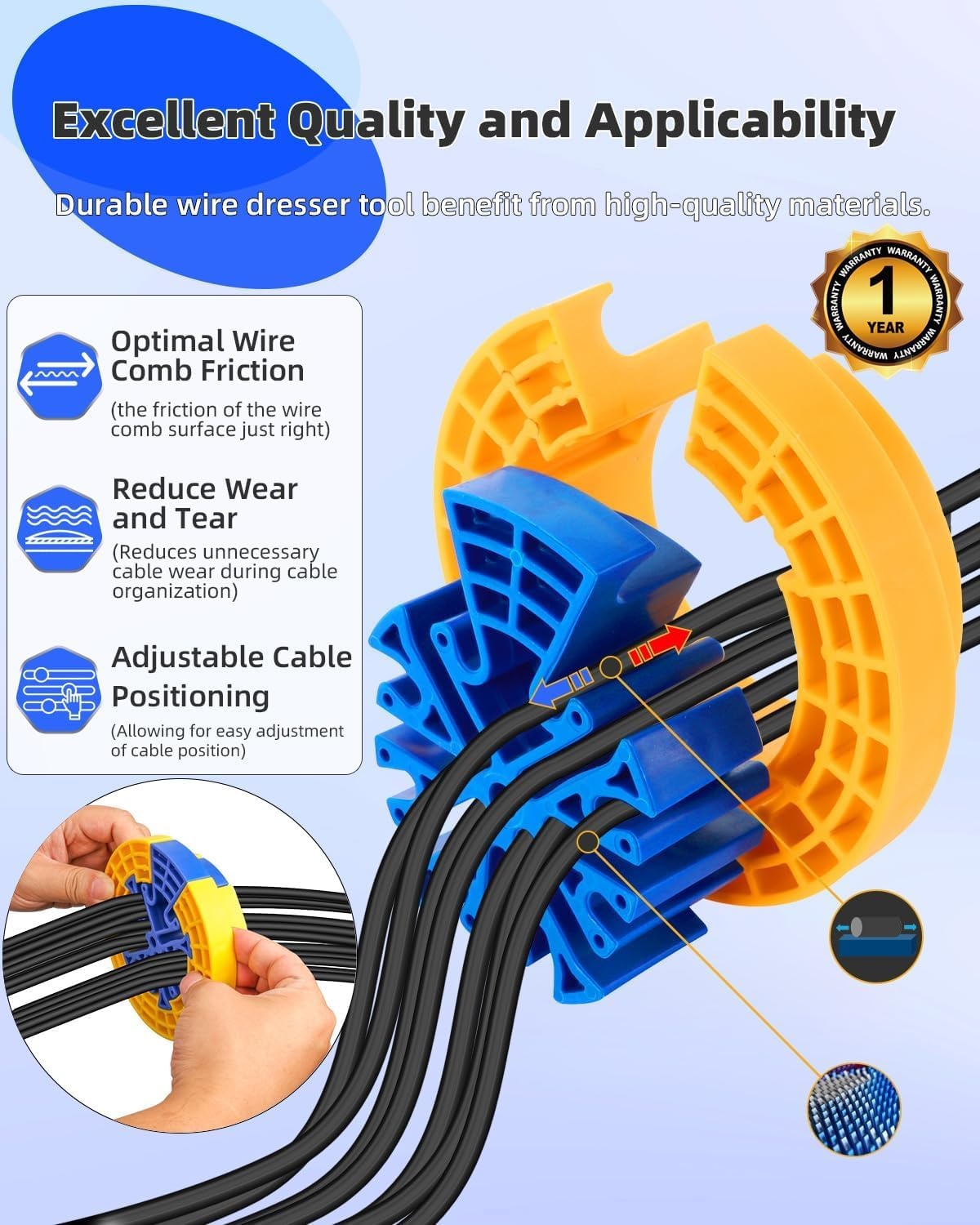 Wire Comb, Network Cable Management Tools, Networking Tools for Comb Any Cables or Wires with a Diameter up to 1/4 ", Cable Organizing Tool and Ethernet Cable Organizer Tool Yellow Blue image number 1