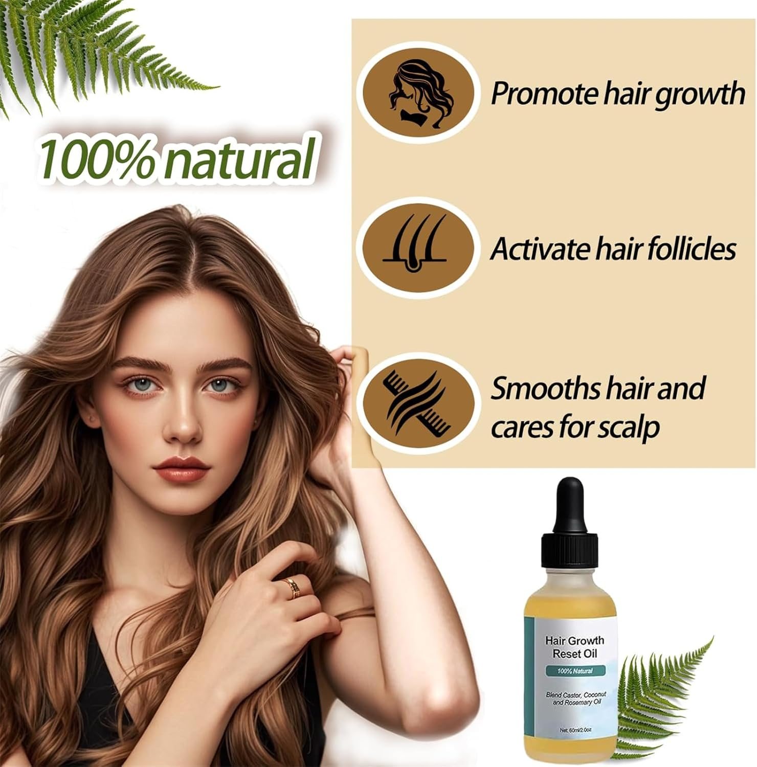Hair Growth Oil, Hair Growth & Reset Oil, Rosemary Hairs Care Essential for Dry Damaged Hair, Scalp Nourishing Serum, Non-Greasy, Quick Absorption (2Pcs)