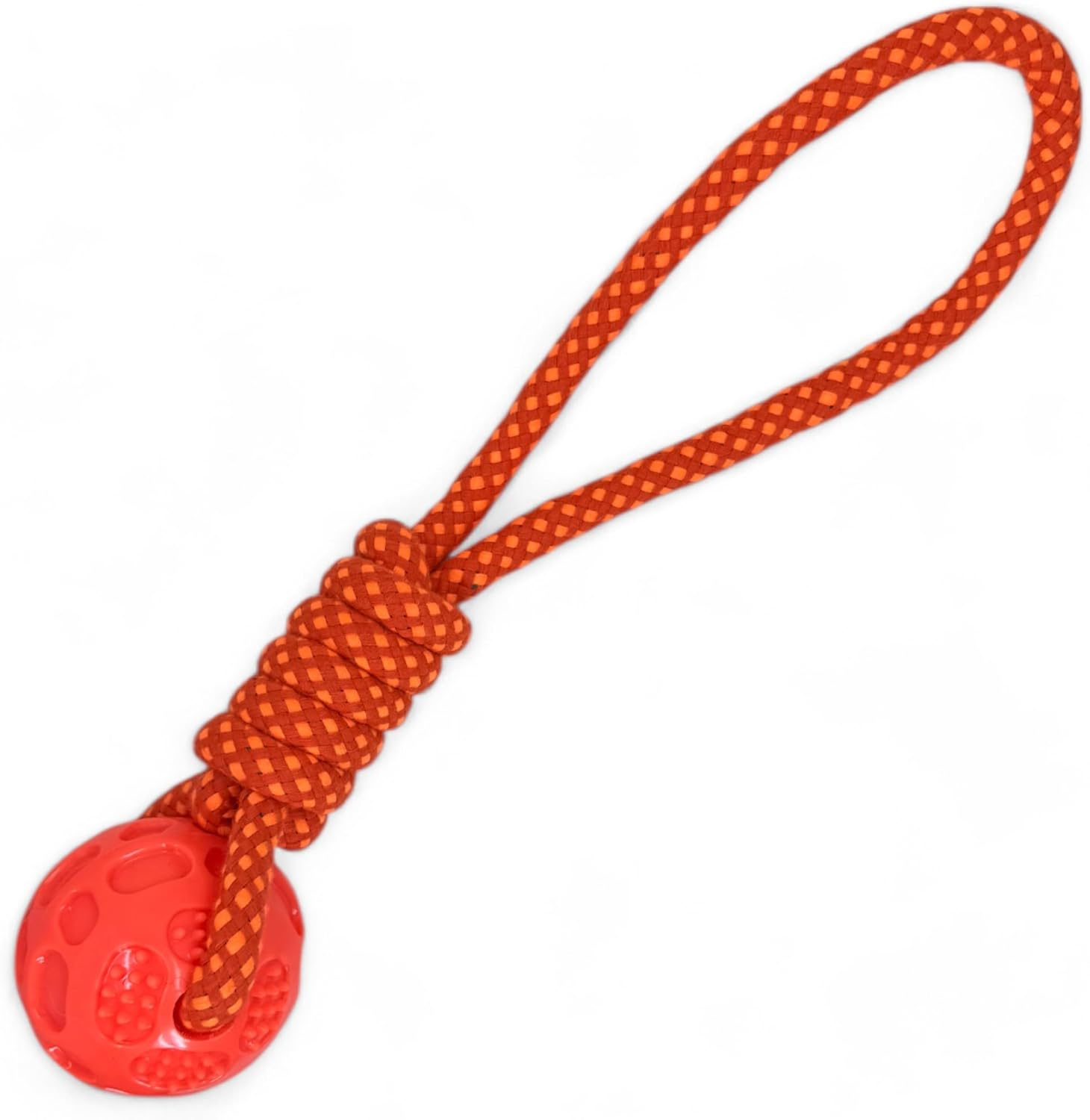 MIJOMA Dog Toy Ball on Rope - Floating Silicone Ball, Ideal for Fetch Games & Chewing, Robust Rope 100% Polyester, Interactive, Total 40 Cm, (Orange) image number 3