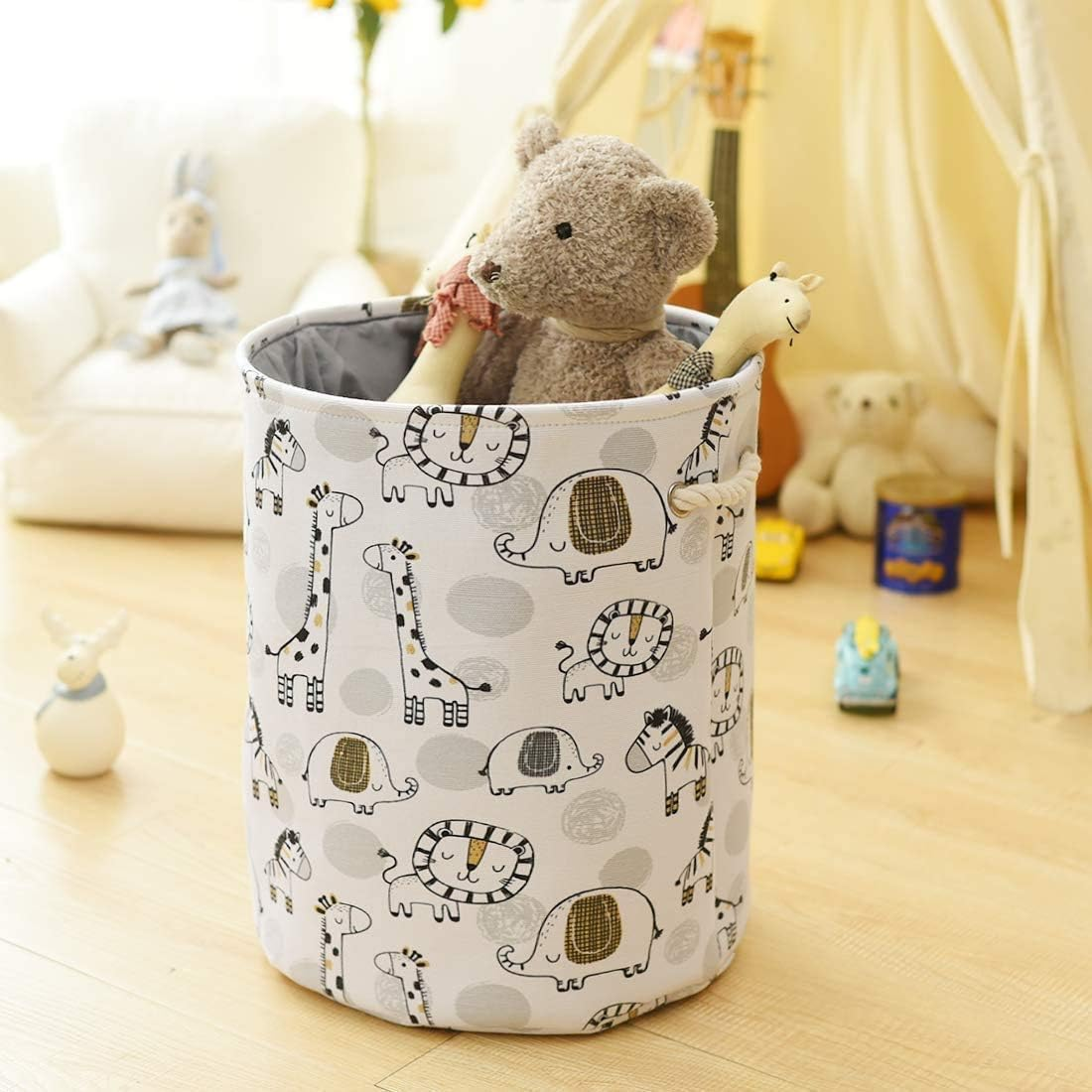 Inough Baby Hamper Laundry Basket, Laundry Hamper for Boys, Kids Storage Basket Animal Basket, Safari Nursery Decor Toy Storage Organizer with Drawstring Closure Nursery Hamper for Toddler(Giraffe) image number 4