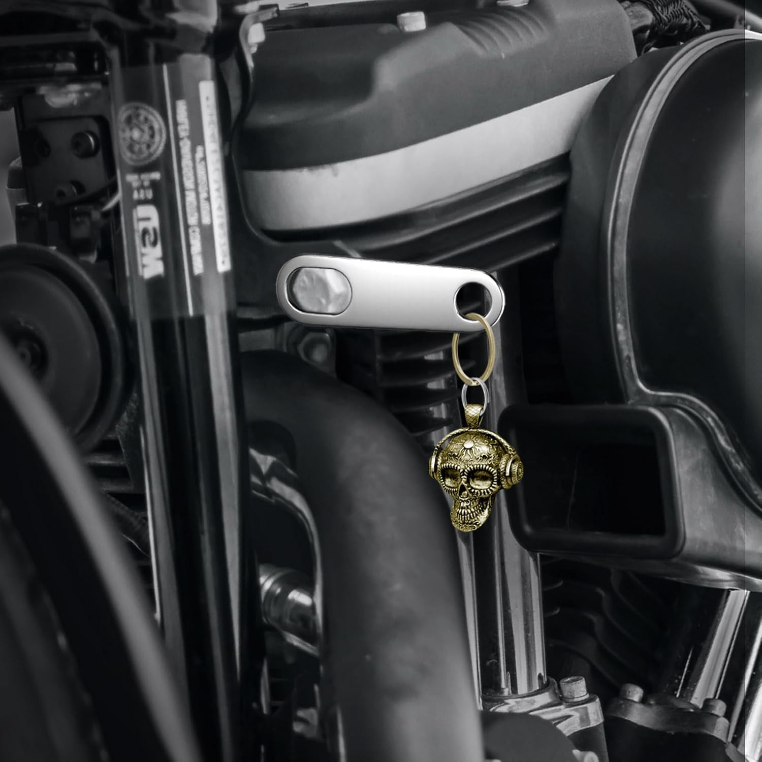 Motorcycle Guardian Luck Bell Rock Skull Biker Gremlin Bell Car Key Chain Ring Accessories with Motorcycle Bell Hanger