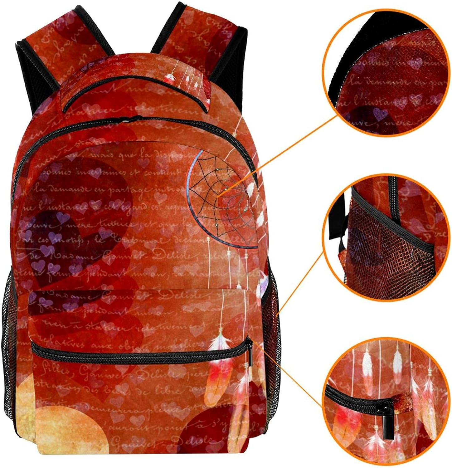 Dream Catcher Heart Background Backpack Students Shoulder Bags Travel Bag College School Tote Backpacks image number 4