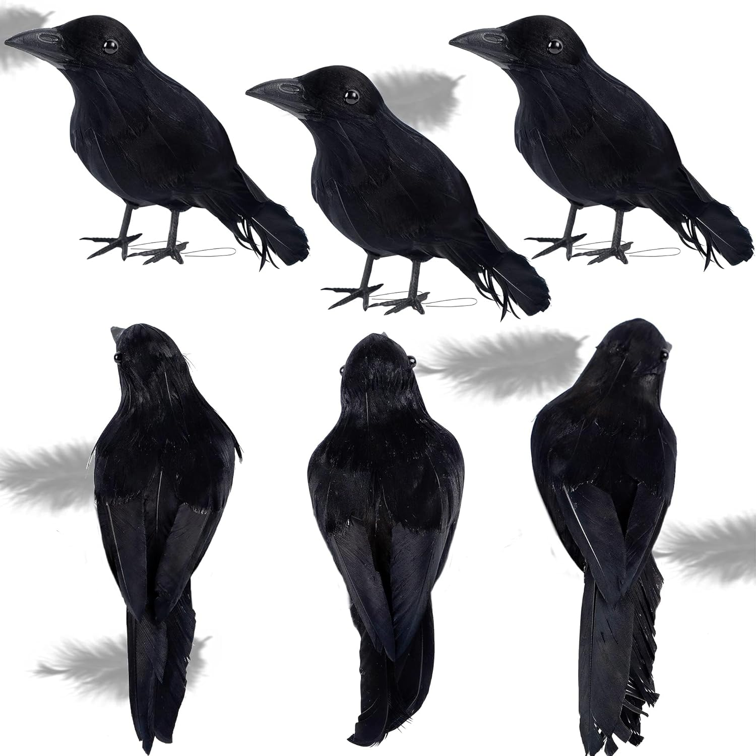 6 Pieces Halloween Black Crows Feathered Crows Realistic Looking Halloween Handmade Feathered Crow for Halloween Indoor Outdoors Ravens Birds Decoration image number 5