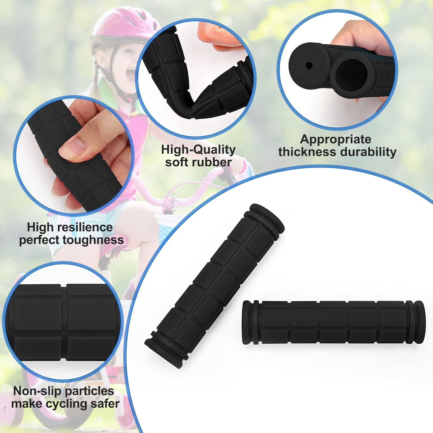 2 Pairs Bicycle Handle Bar Grips Mushroom Grips, Soft Rubber Bicycle Handlebar Grips for BMX, Road Mountain, Boys and Girls Kids Bikes