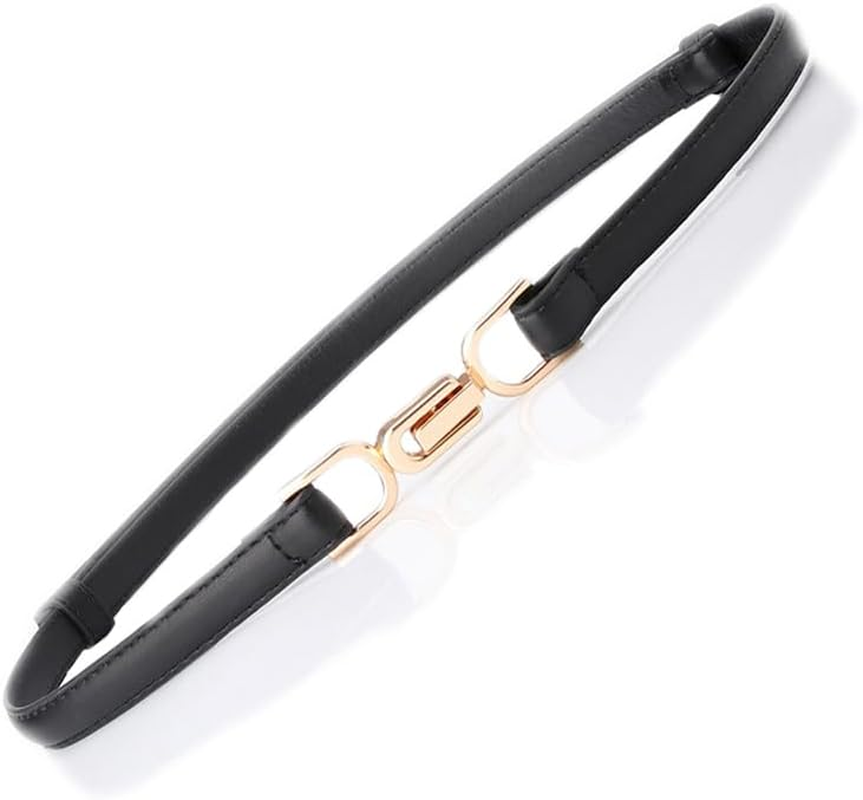 Womens Faux Leather Skinny Belt Skinny PU Leather Adjustable Slim Thin Waistband Belts with Metal Buckle for Ladies Jean Dress Slim Belt