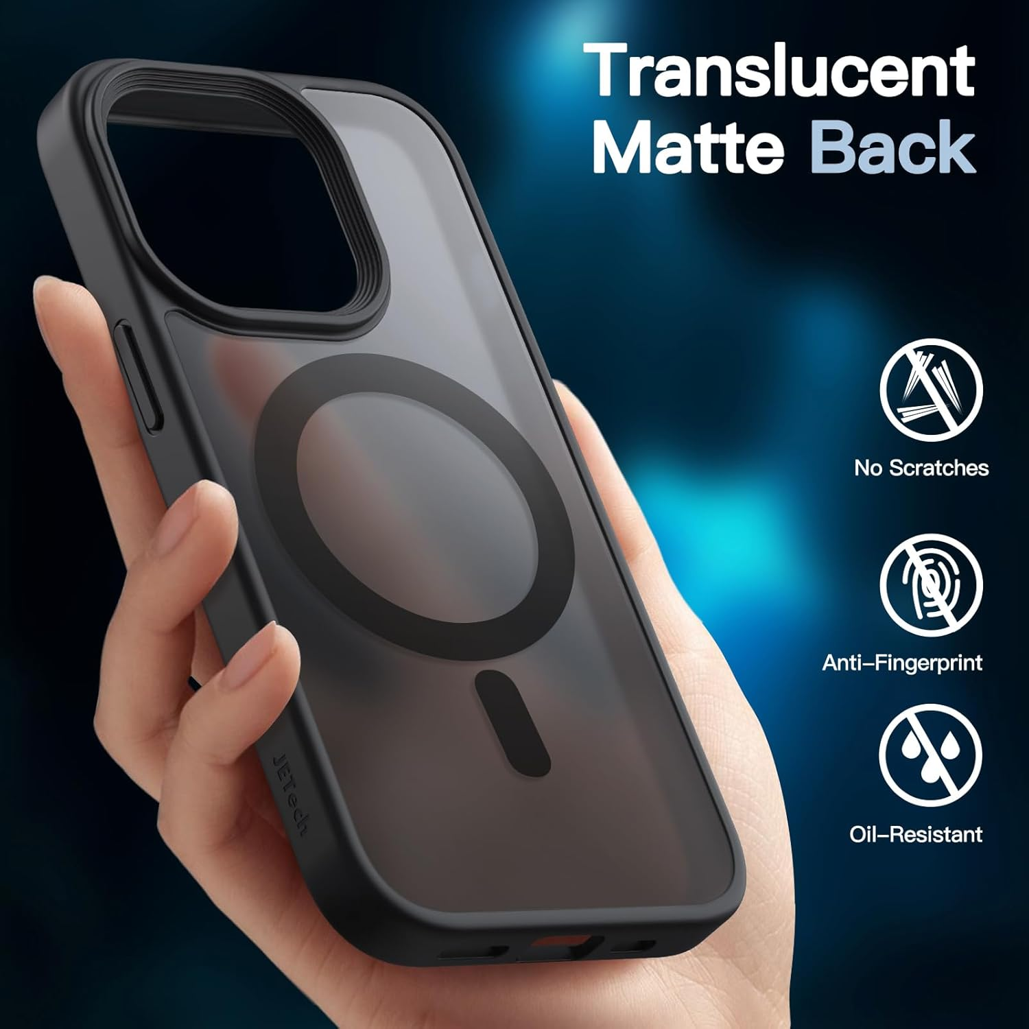 Jetech 3 in 1 Magnetic Case for Iphone 14 Pro Max 6.7-Inch with 2 Pack Tempered Glass Screen Protectors, Compatible with Magsafe, Translucent Matte Back Shockproof Phone Cover (Black) - Deep Purple image number 5