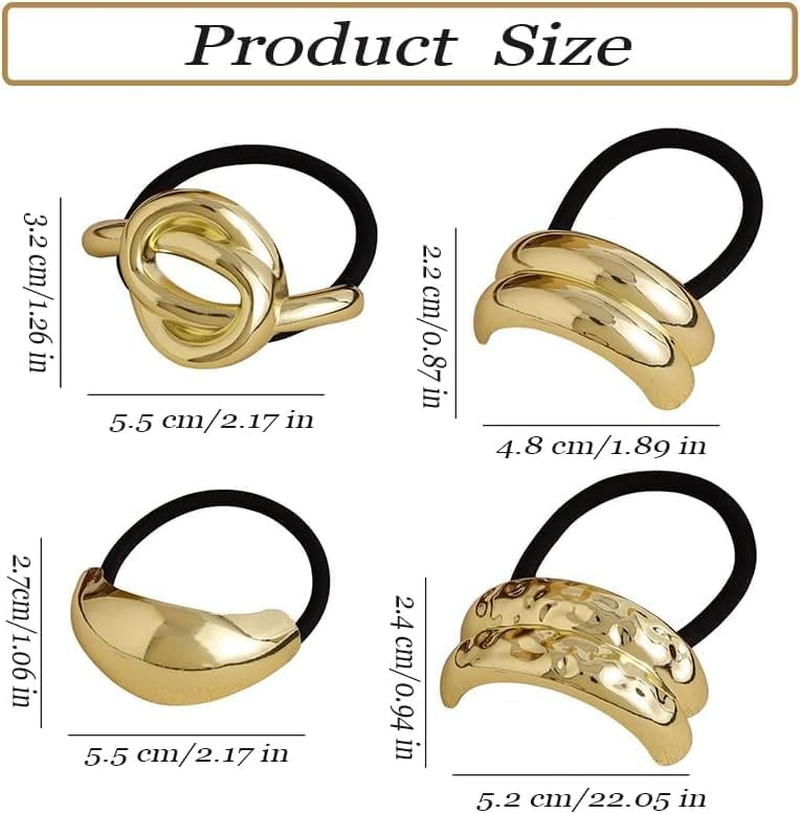 Metal Geometric Elastic Hair Tie,4Pc Metal Geometric Elastic Hair Tie,Metal Hair Tie Ponytail Hair Cuff,Gold Hair Tie Metal Geometric Hair Cuff,Geometric Elastic Ponytail Hair Cuff,Metal Cuff Hair Tie image number 3