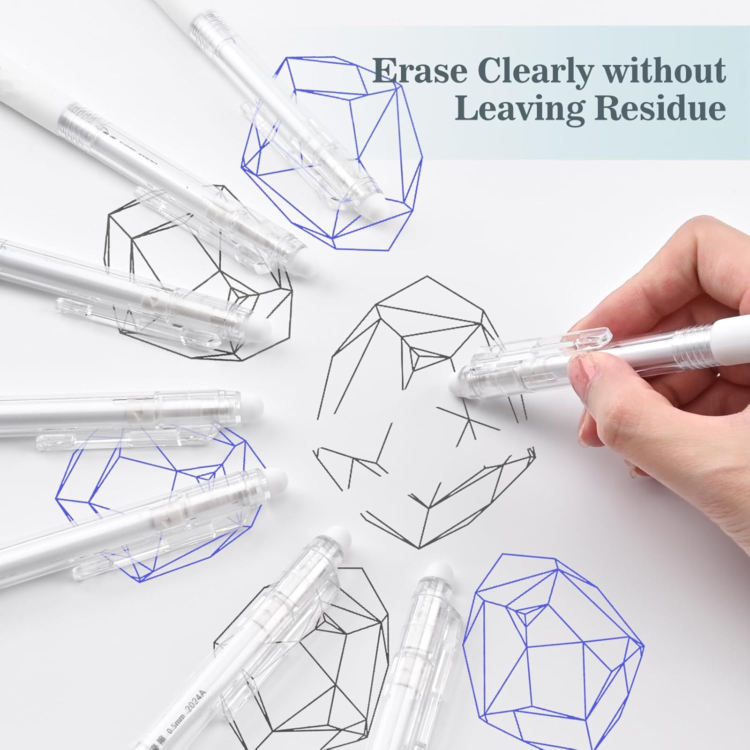 BAYTORY 8Pcs Fine Point Erasable Gel Pens, 0.5Mm Retractable Black and Blue Ink Pen, Smooth Writhing Comfortable to Use for Taking Marking Planner Crossword Puzzles (White)