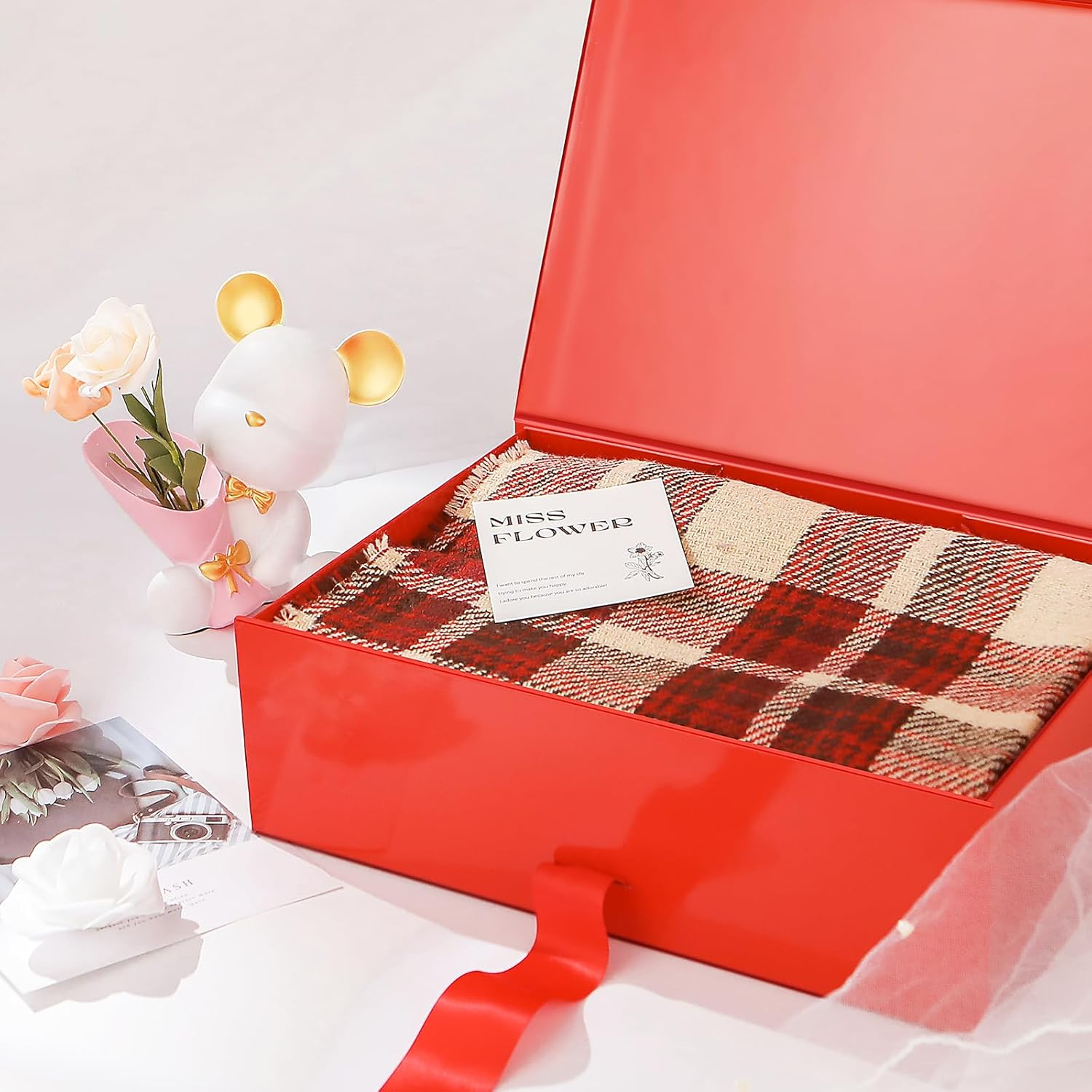 MALICPLUS 6 Large Red Glossy Gift Boxes with Lids, 34X22.5X10 CM, Magnetic, Luxury, Bridesmaid Proposal, Occasion: Gift-Giving, Size: 13.5 X 9 X 4.1 Inches image number 1